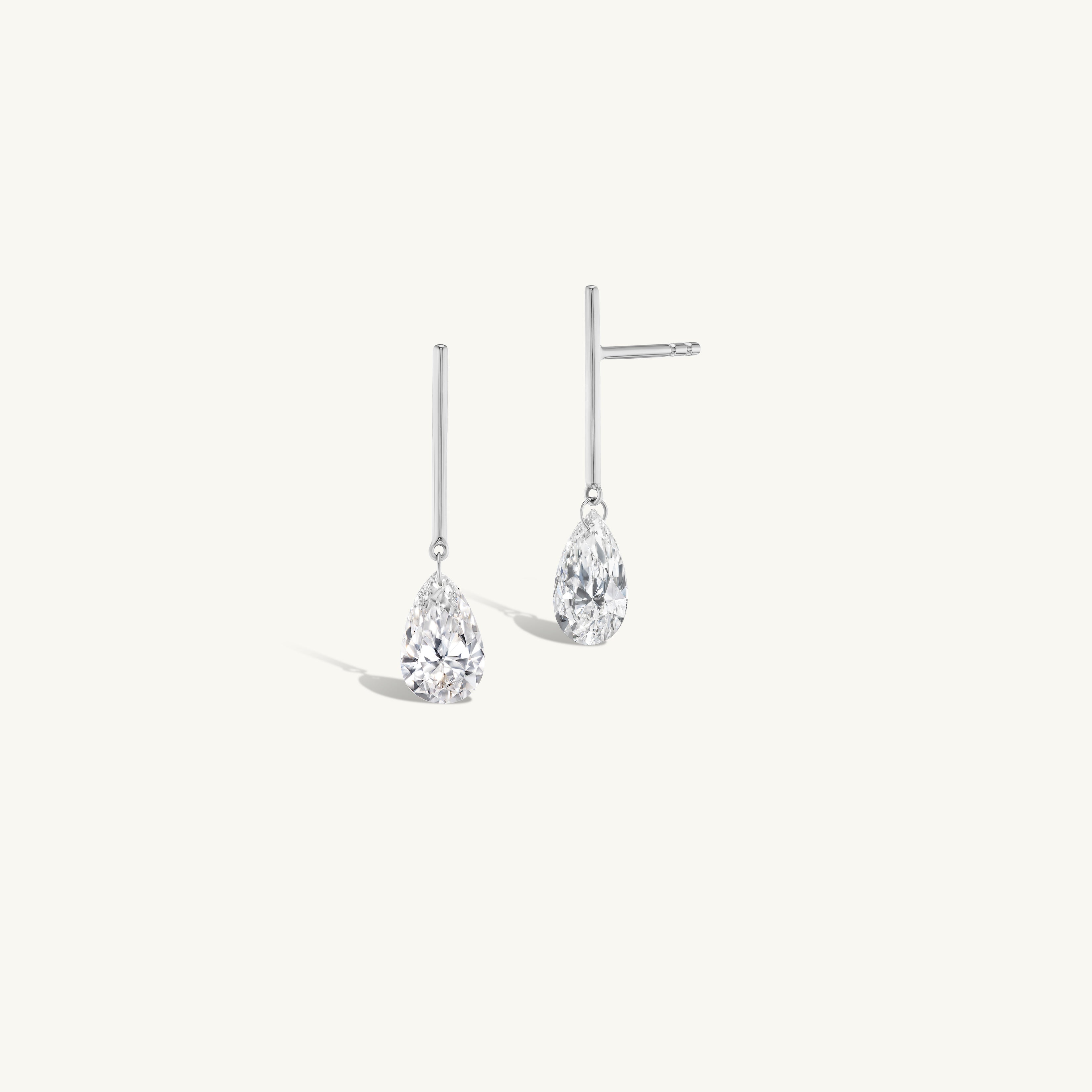 1 Carat Pear Pierced Diamond & Gold Bar Earring