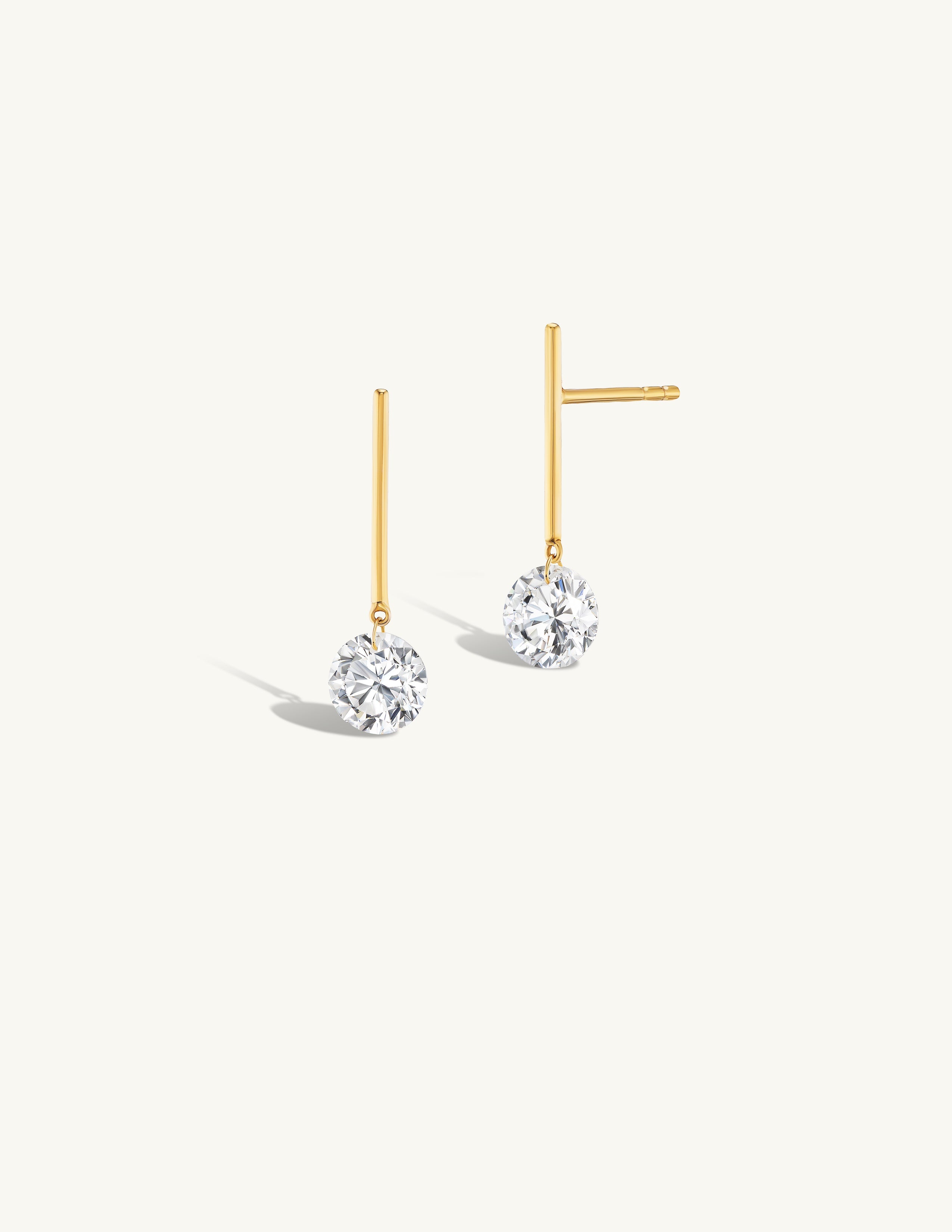 1 Carat Round Pierced Diamond & Gold Bar Earring
