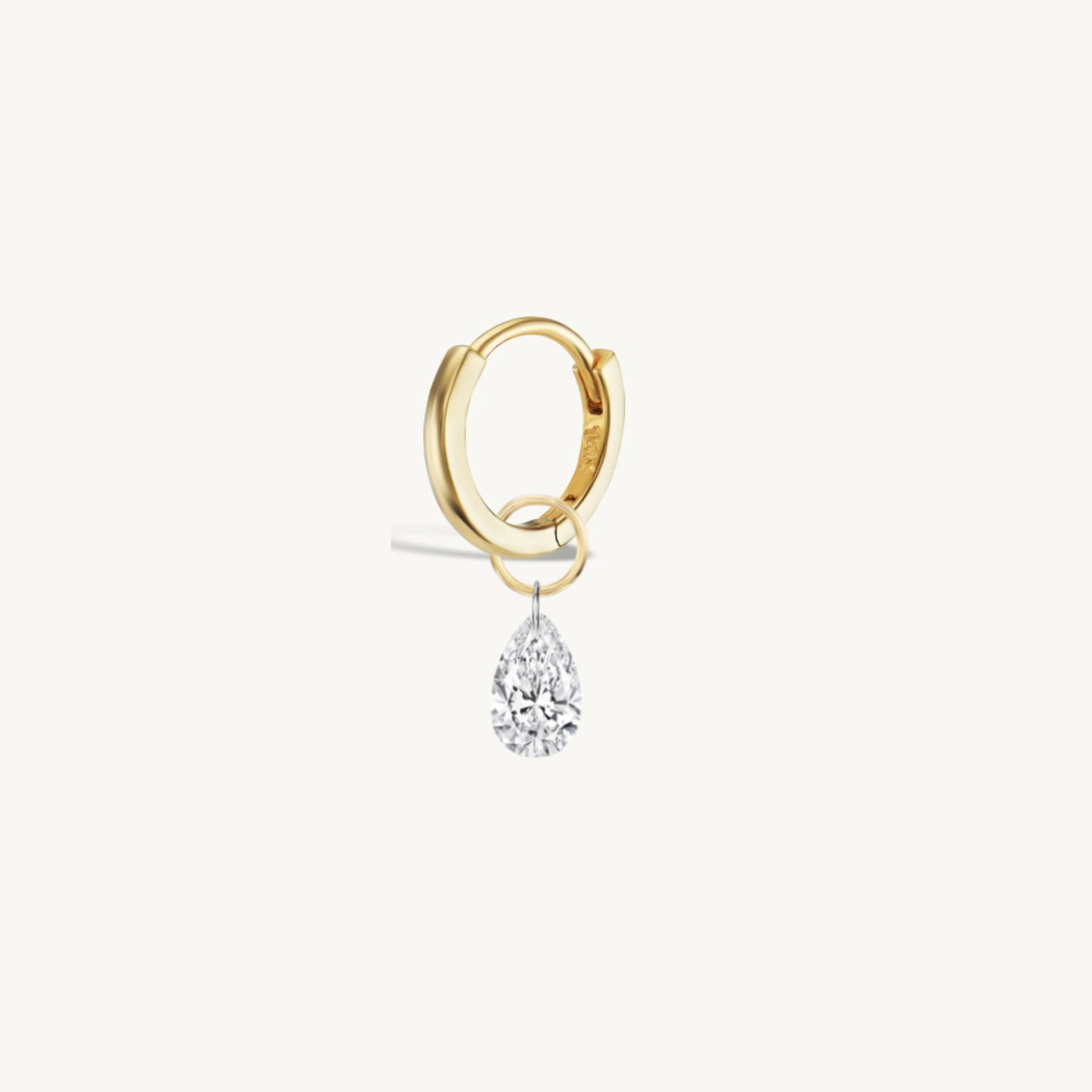 XL Pear Pierced Diamond Charm Single + Free 8mm Gold Huggie