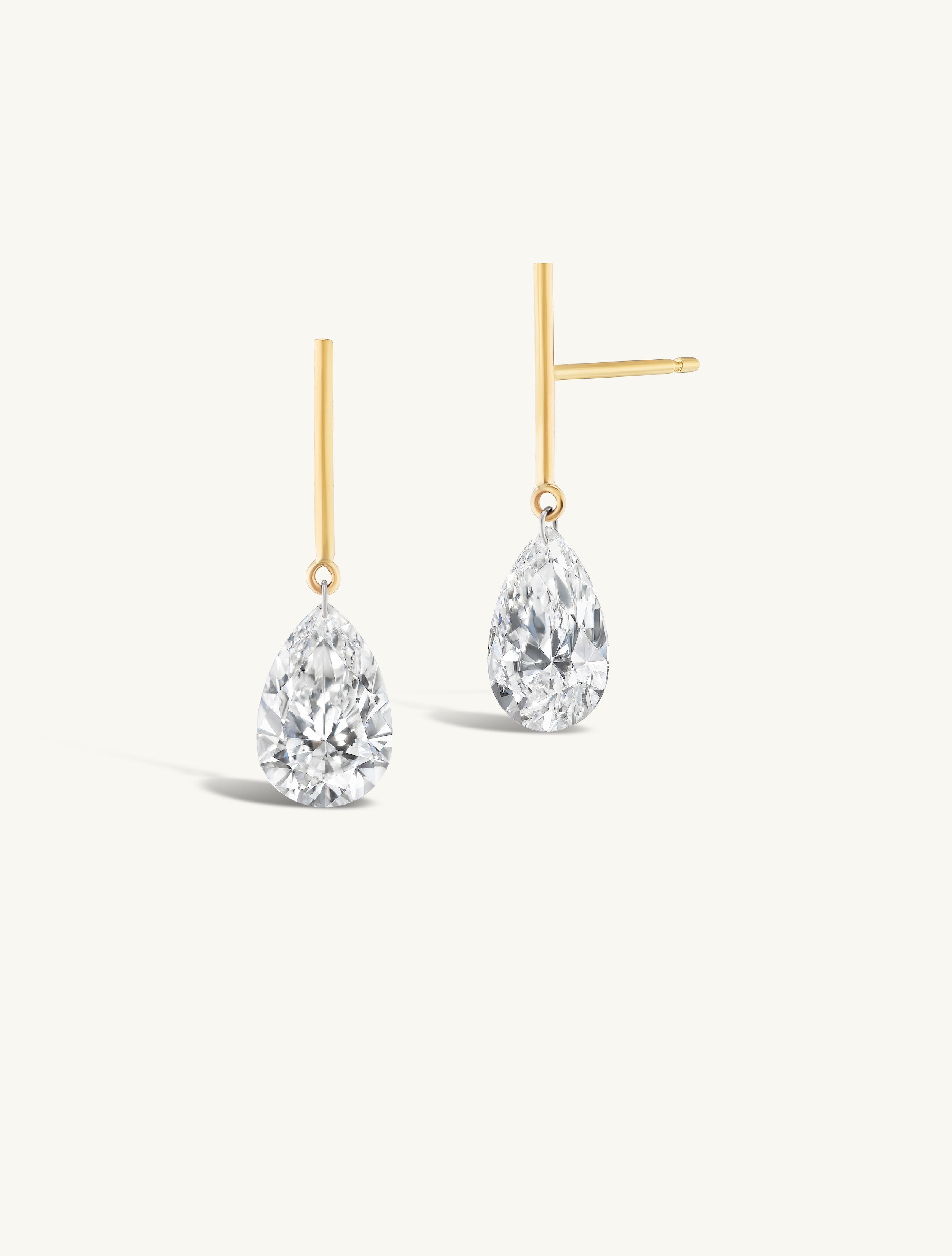 2 Carat Pear Pierced Diamond & Gold Bar Earring