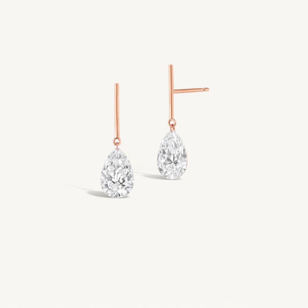 2 Carat Pear Pierced Diamond & Gold Bar Earring