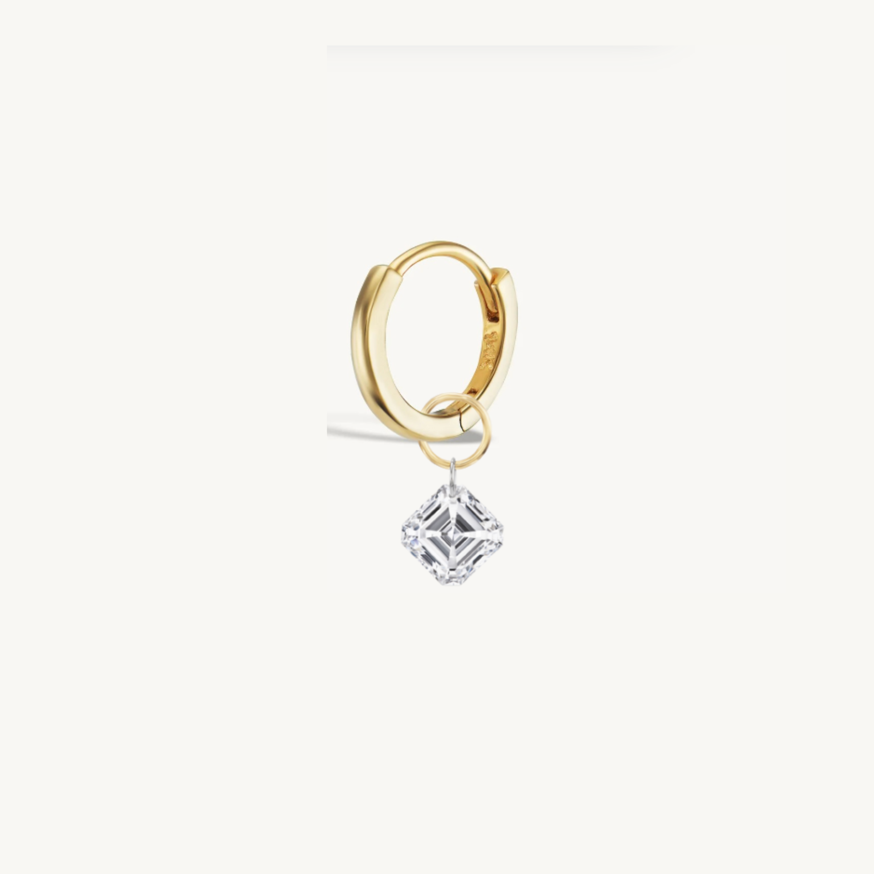 XL Asscher Pierced Diamond Charm Single + Free 8mm Gold Huggie