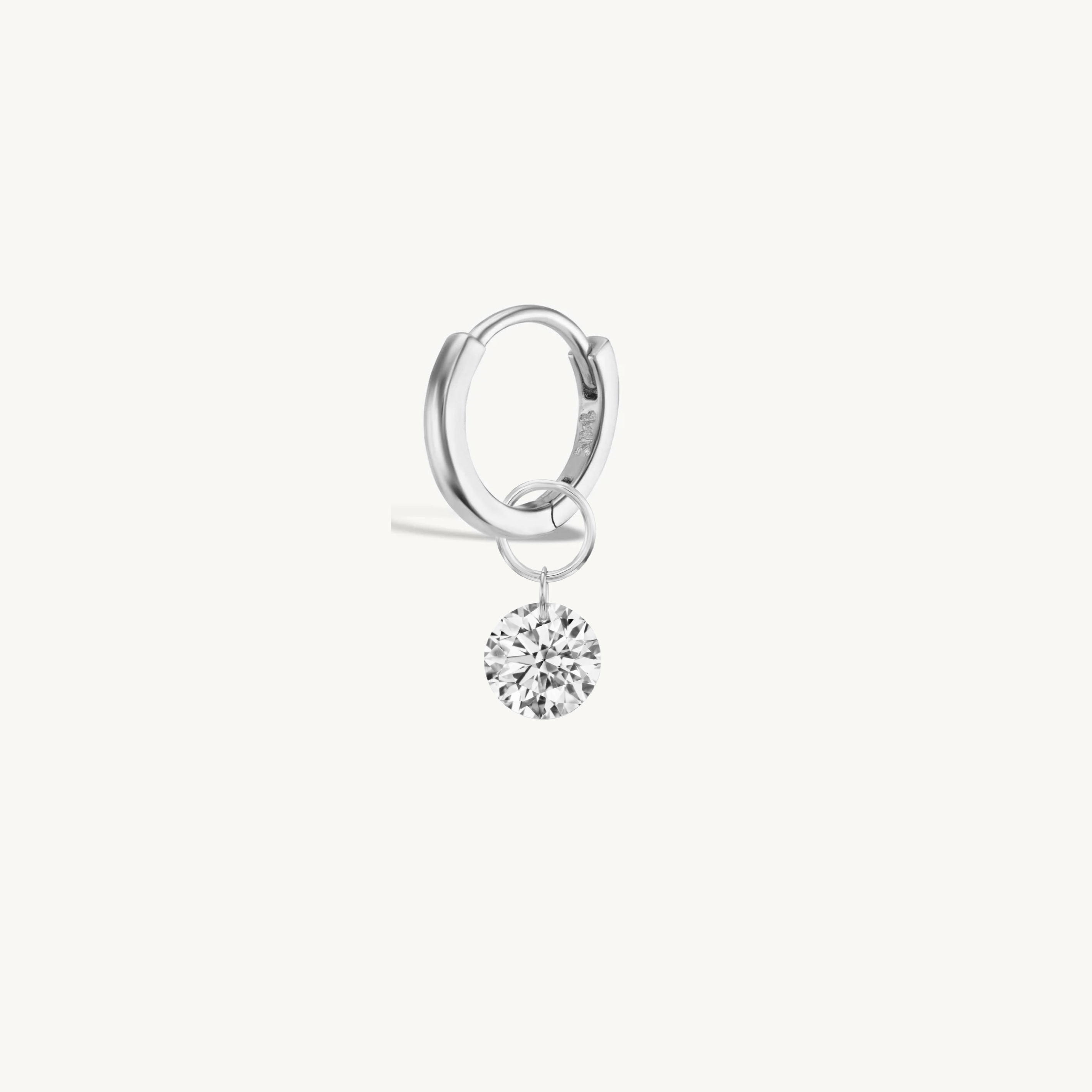 XL Round Pierced Diamond Charm Single + Free 8mm Gold Huggie