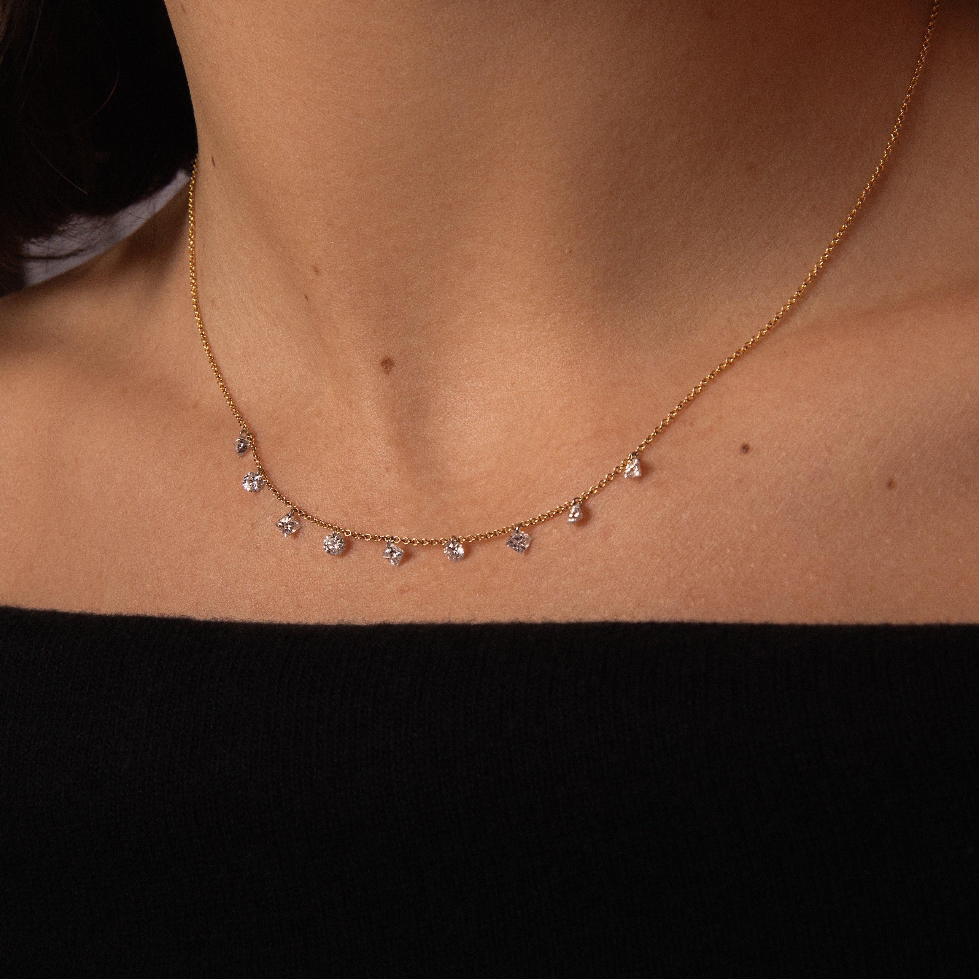 Pierced Round & Princess Diamond Necklace