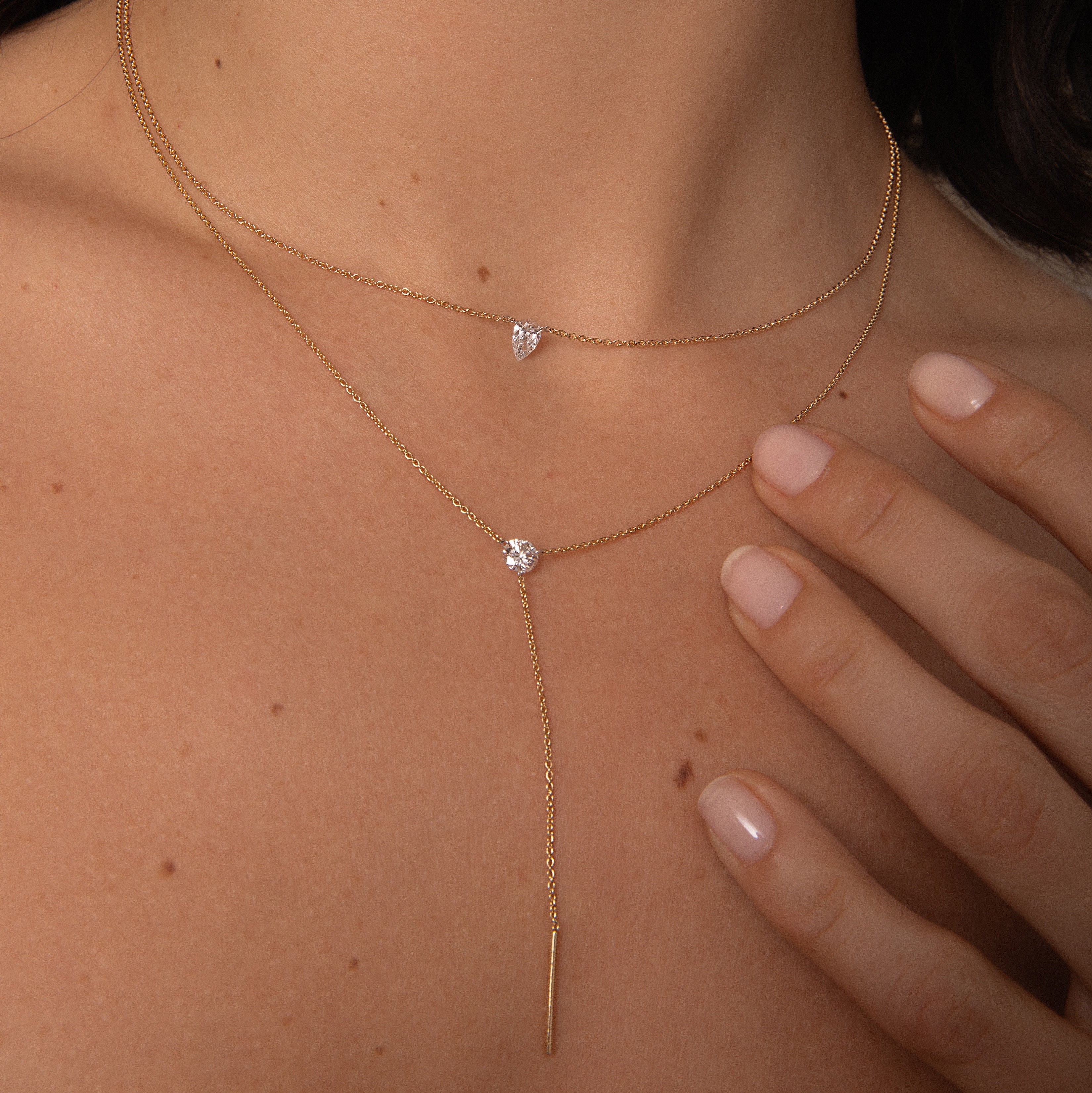 Pierced Solitaire Pear Necklace