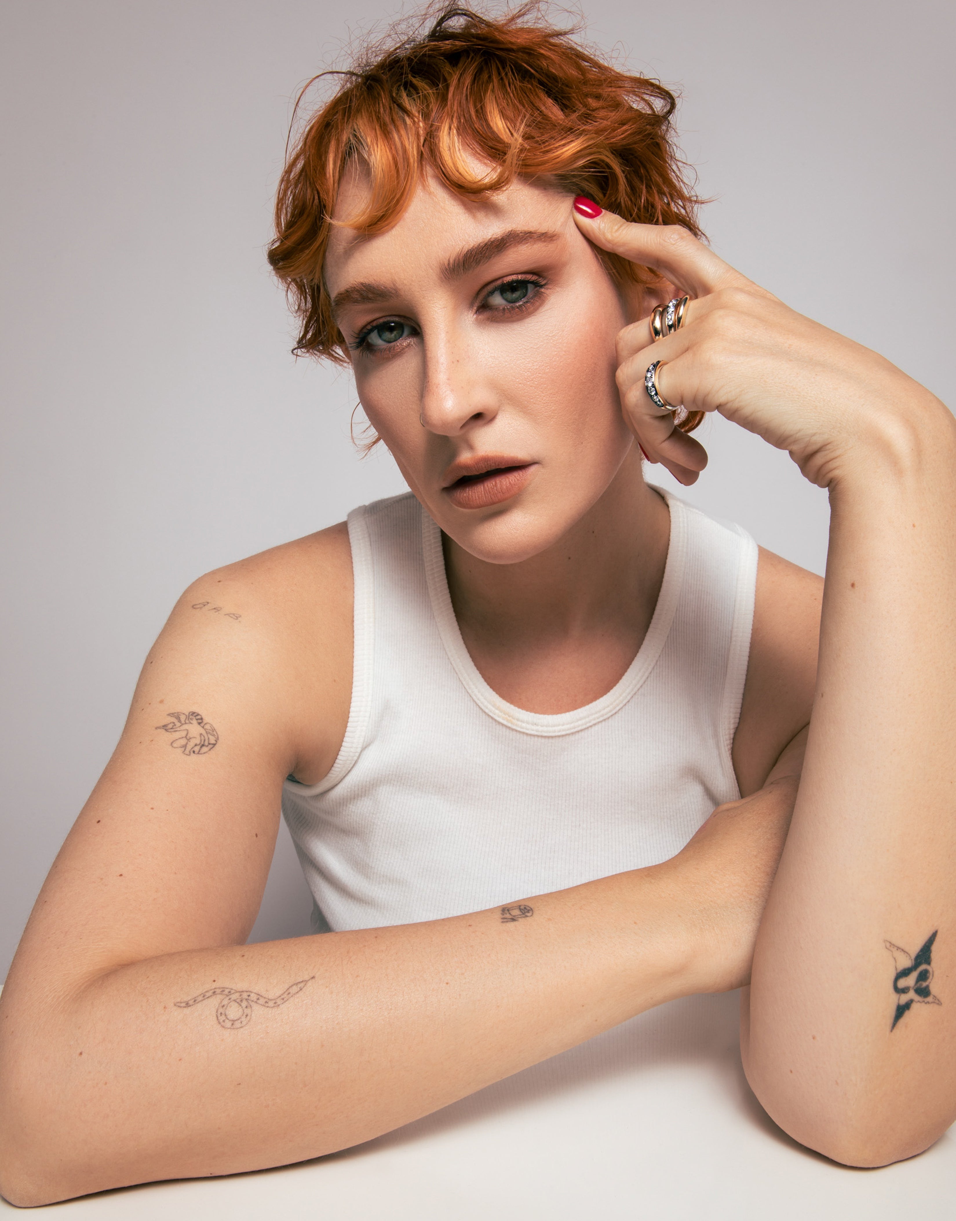 portrait of emma fineman in a white tank top