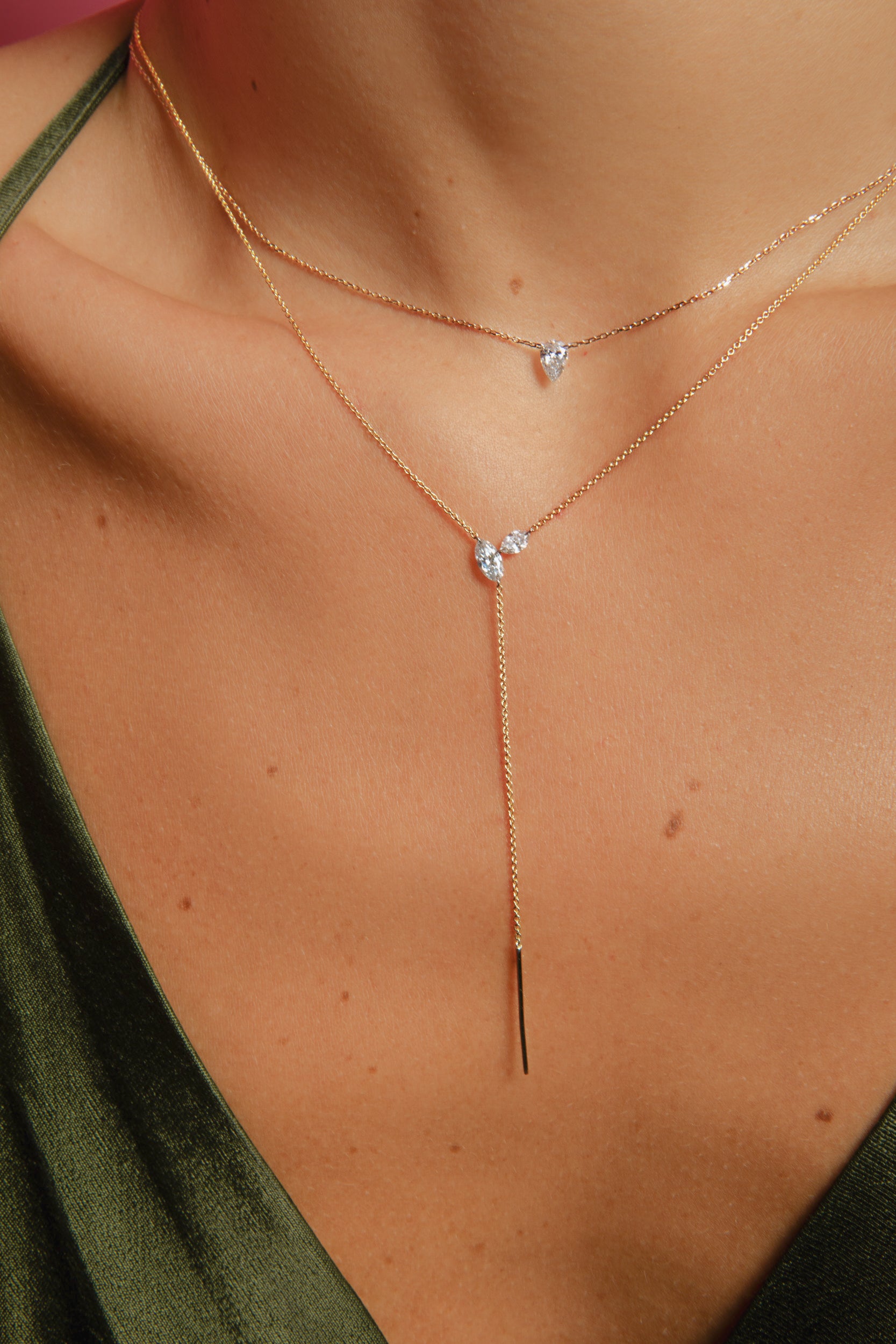 Pierced Solitaire Pear Necklace