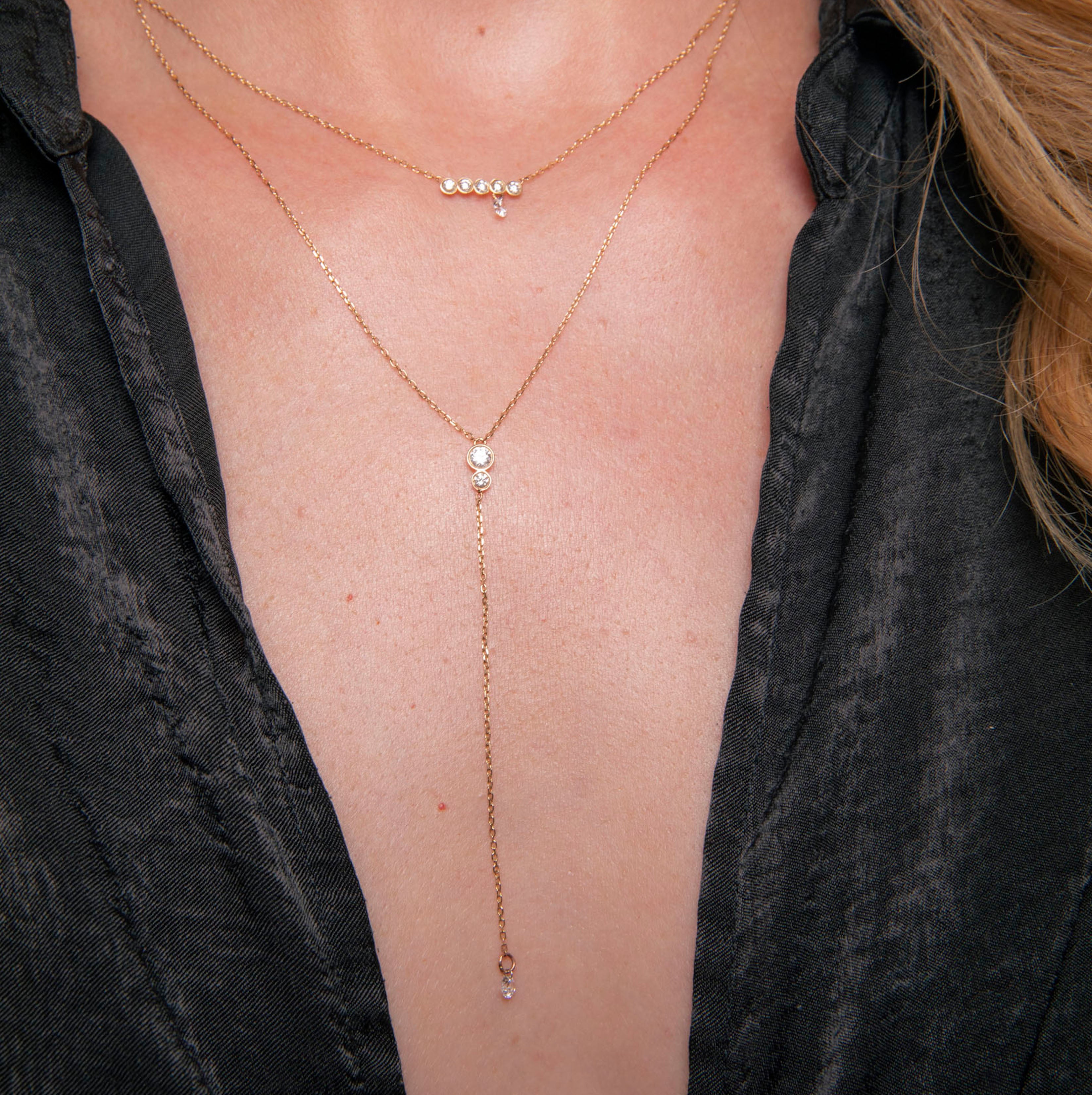 Duo Pierced Diamond Drop Lariat