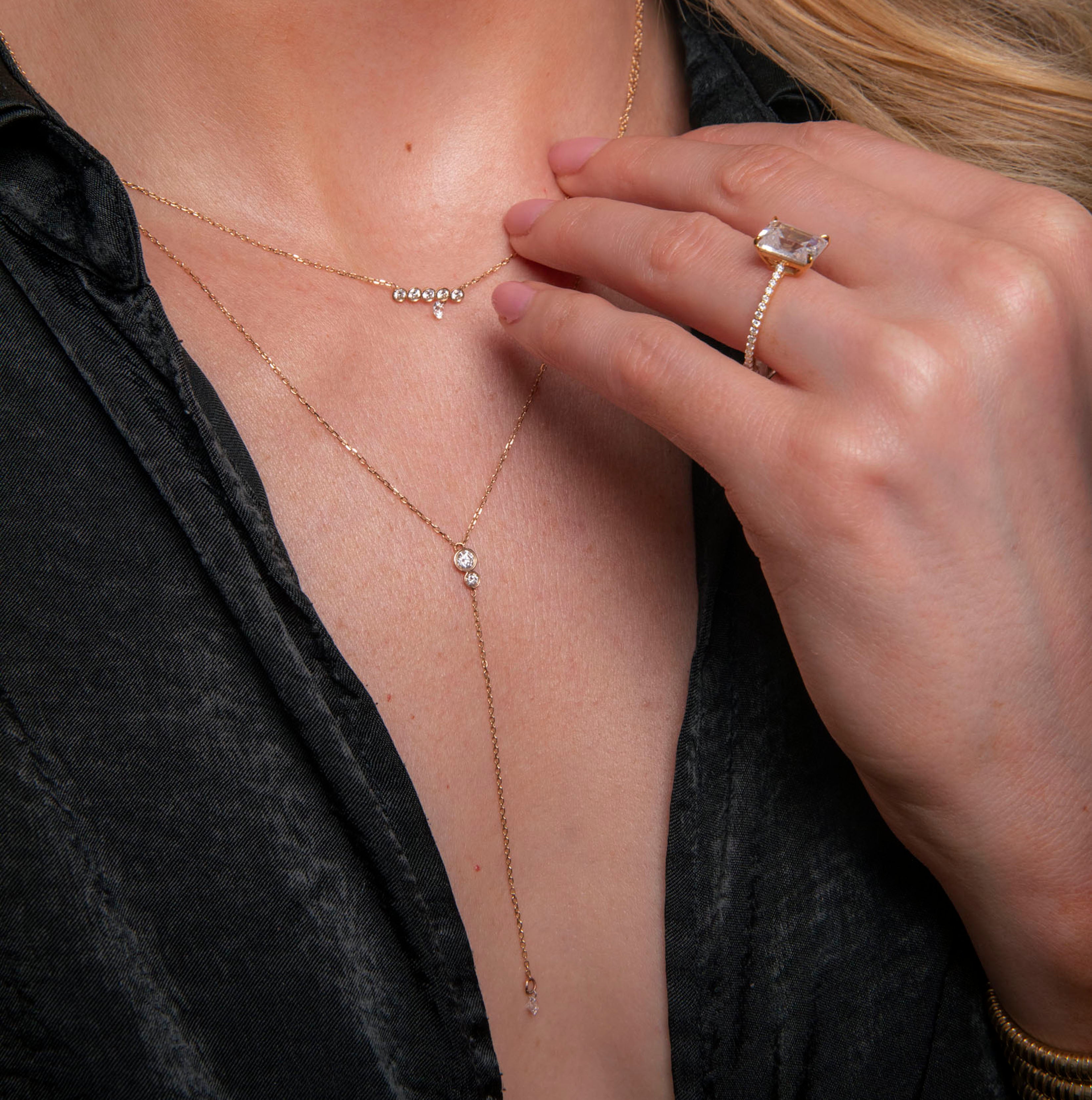 Five Diamond Line with Pierced Diamond Necklace