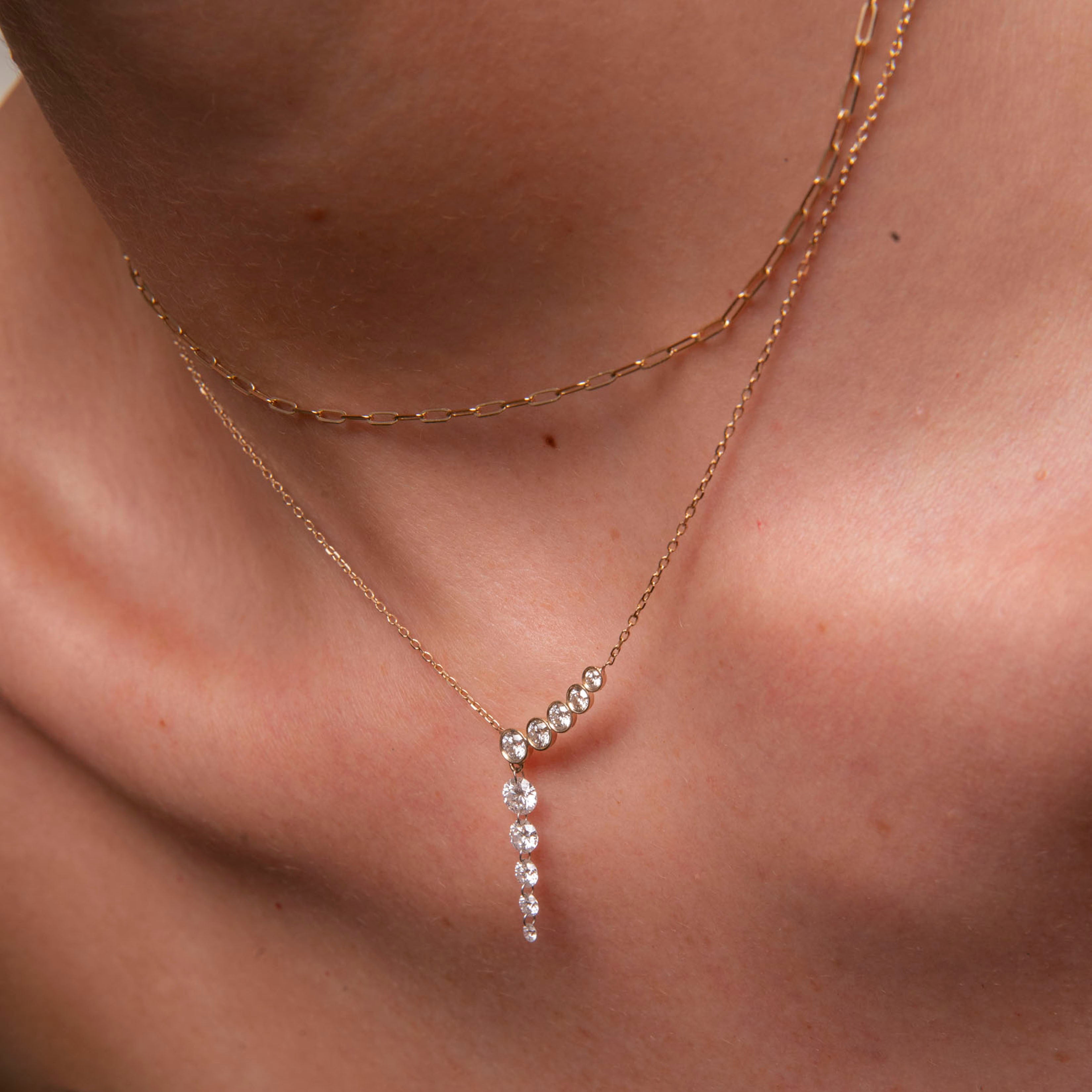 Five Diamond Line with Quintuple Pierced Diamond Necklace