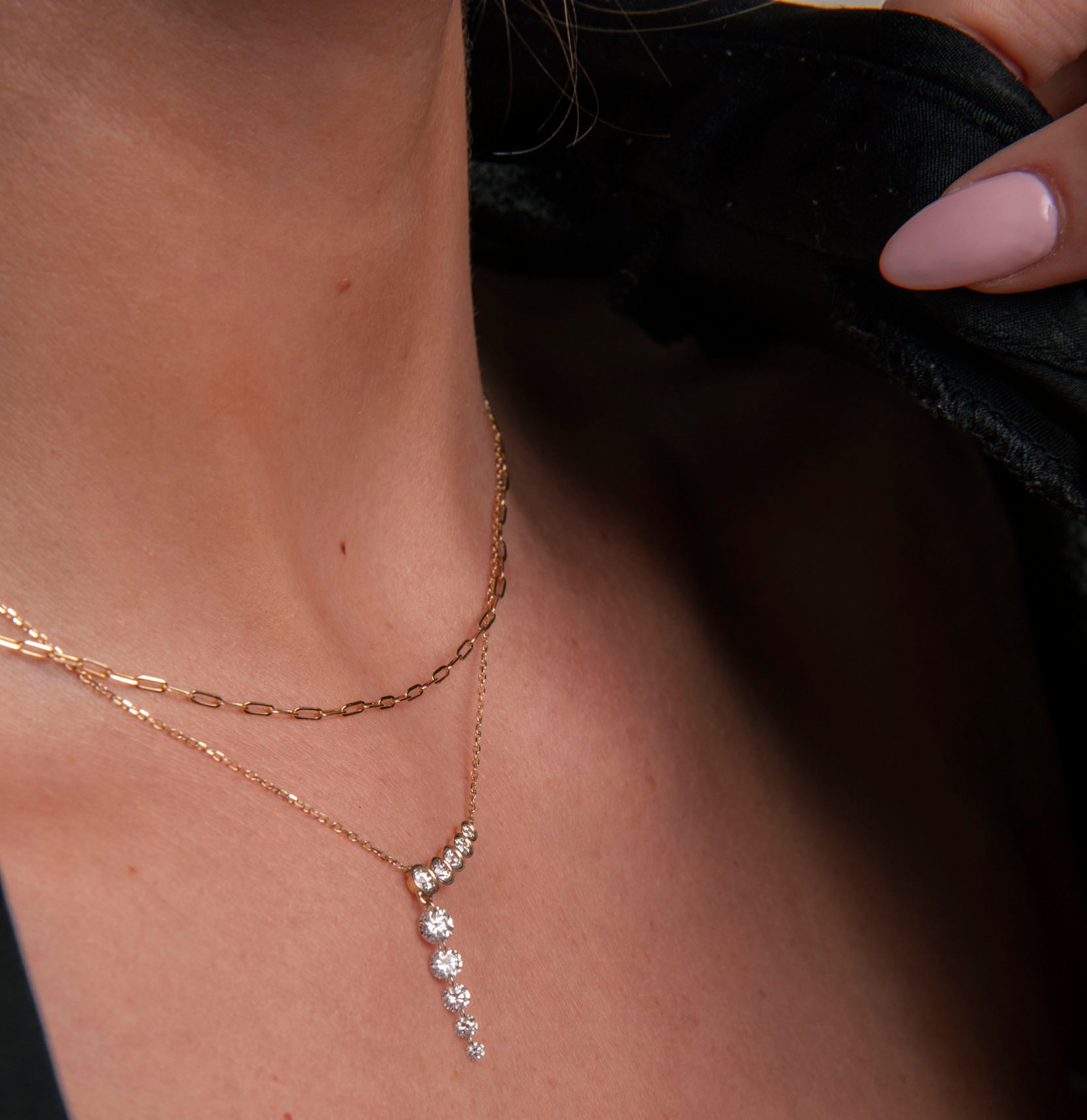Five Diamond Line with Quintuple Pierced Diamond Necklace