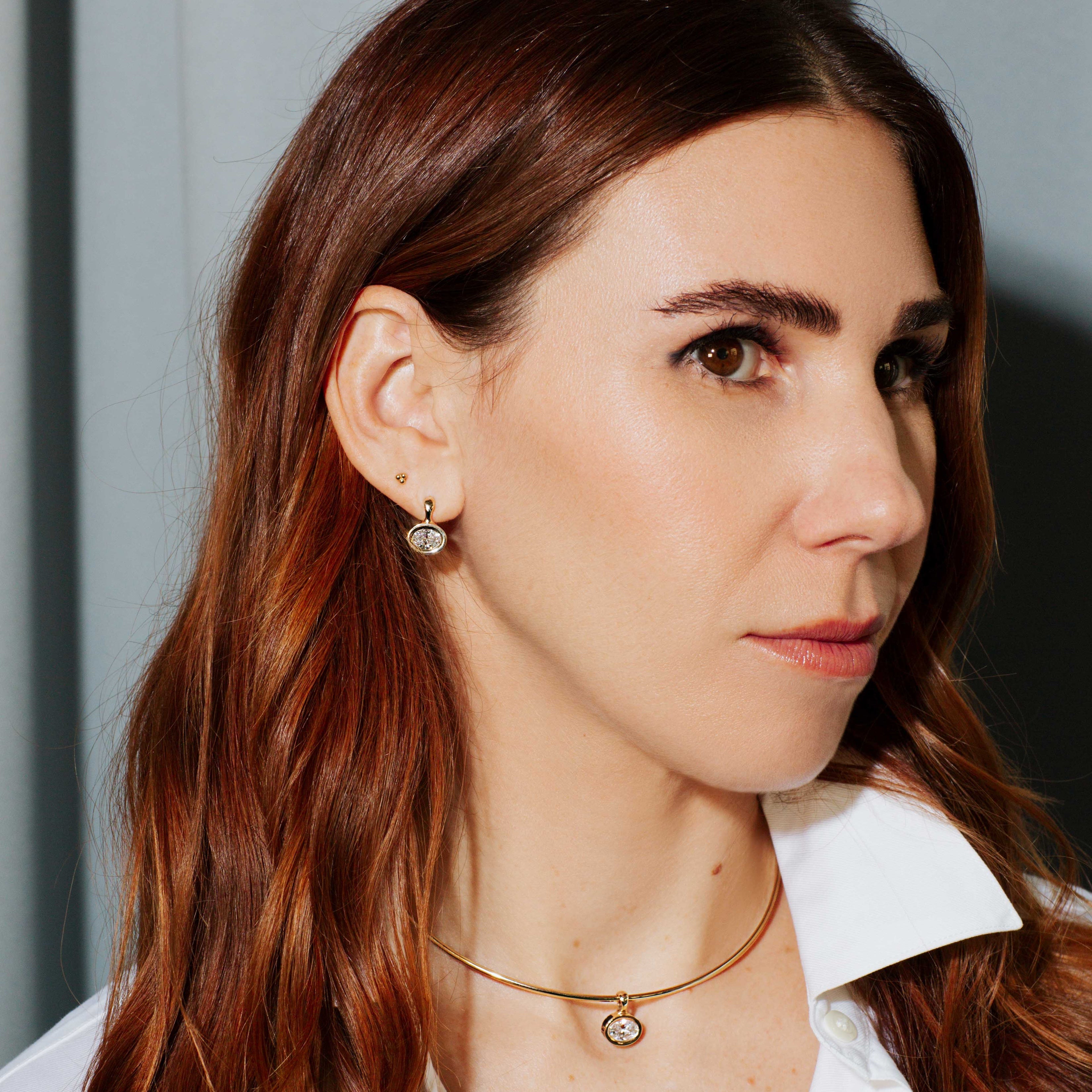 SRJ X ZM Oval Diamond and Enamel Earrings