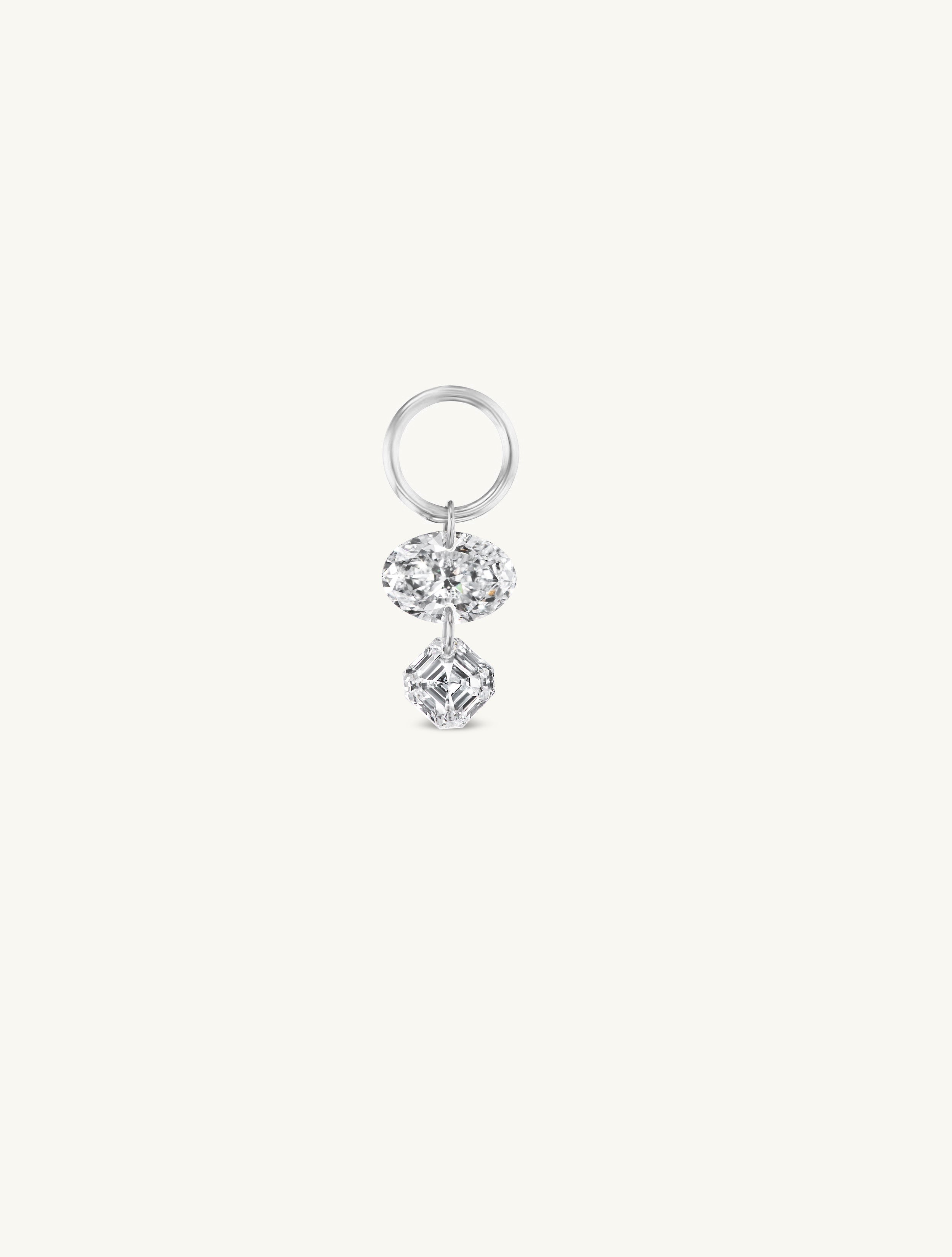 Oval + Asscher Pierced Diamond Charm for Huggies