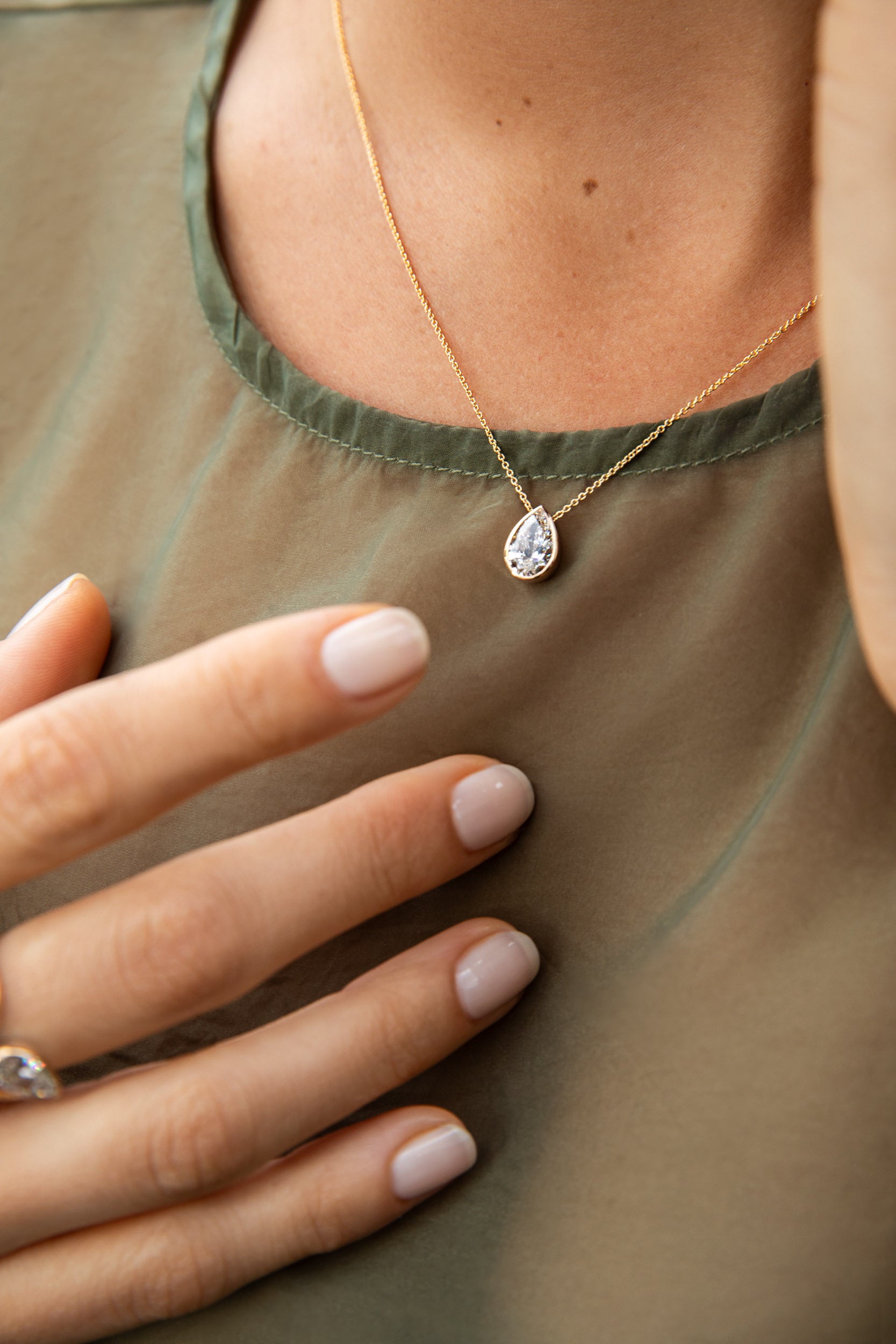 Pear Bezel Necklace