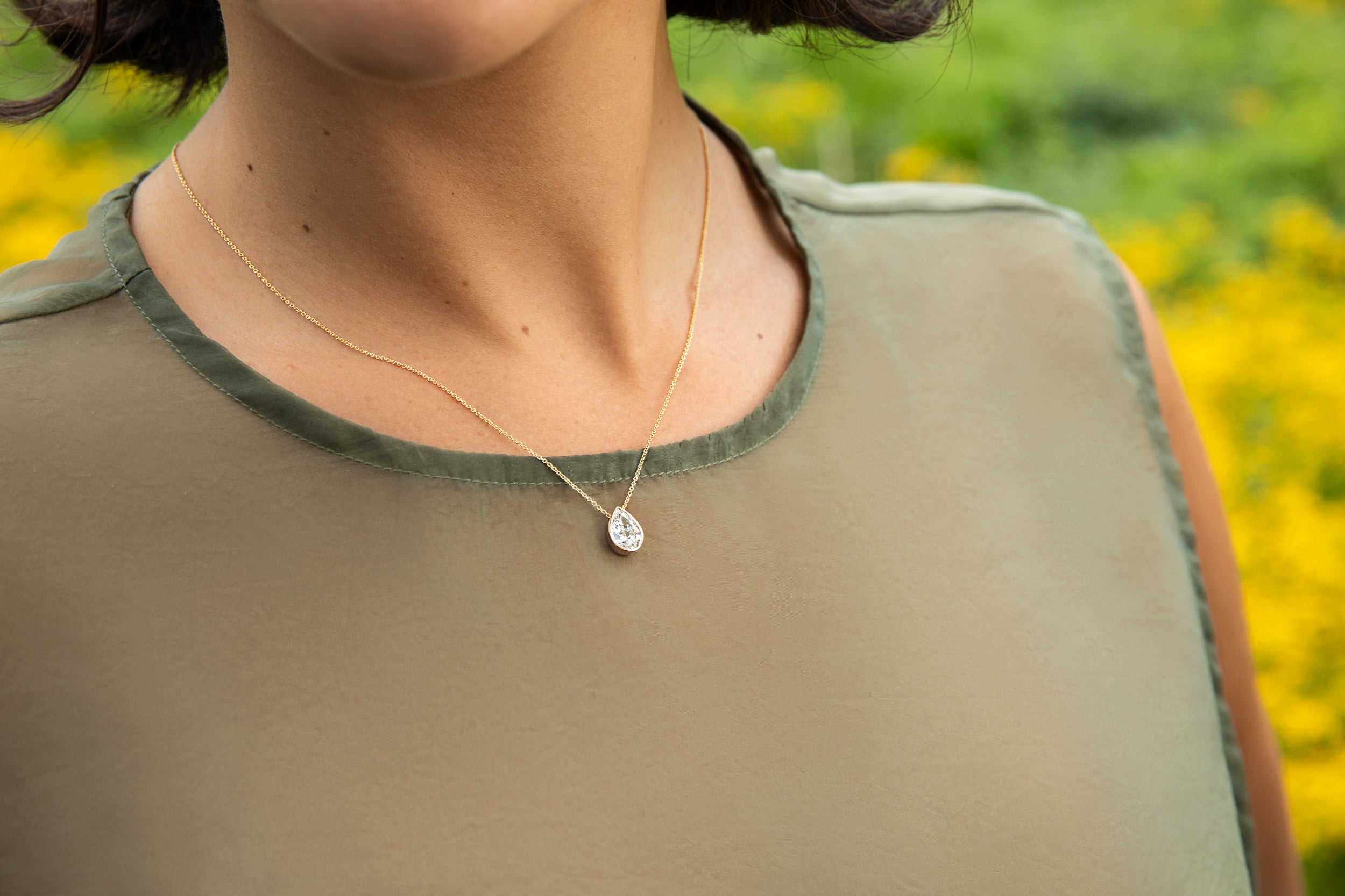 Pear Bezel Necklace