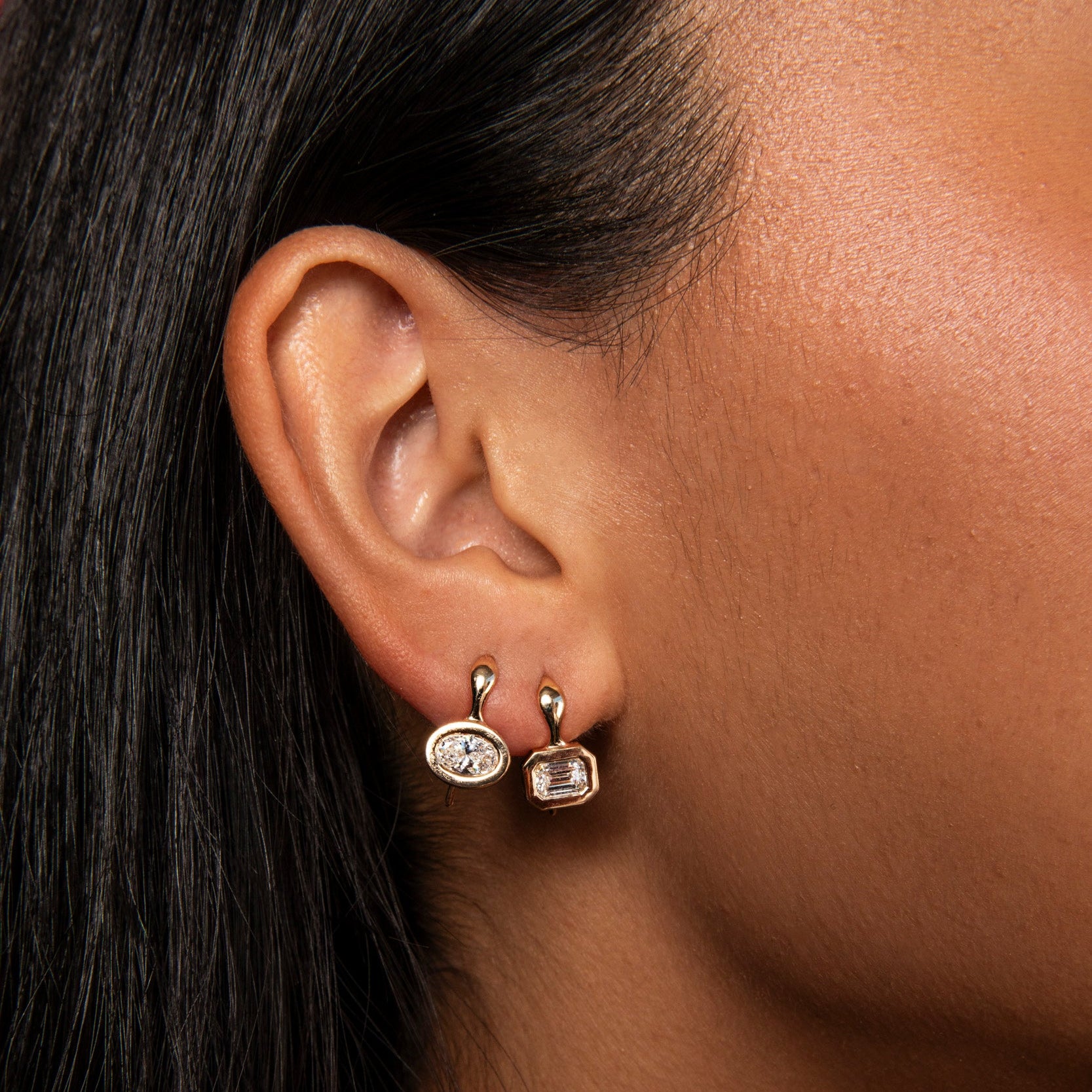 SRJ X ZM Petite Oval Diamond and Enamel Earrings