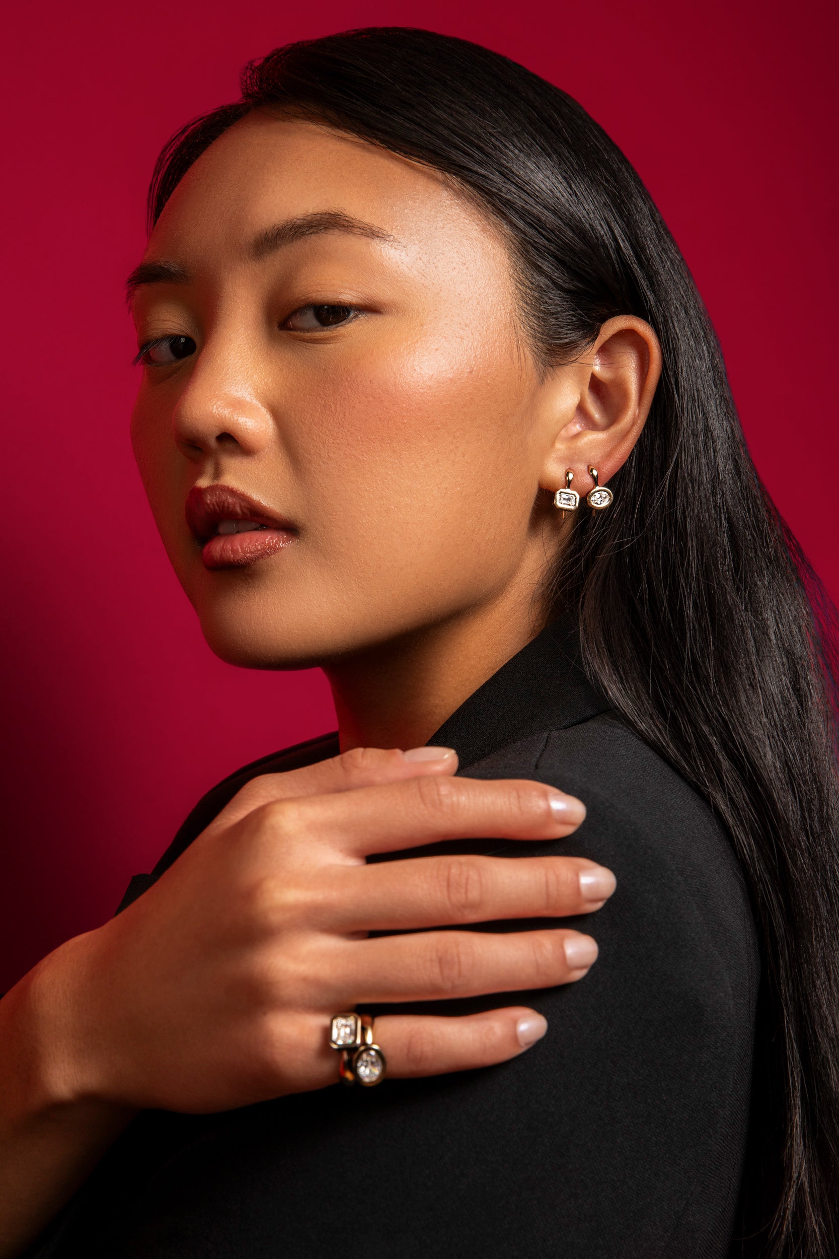 SRJ X ZM Petite Oval Diamond and Enamel Earrings