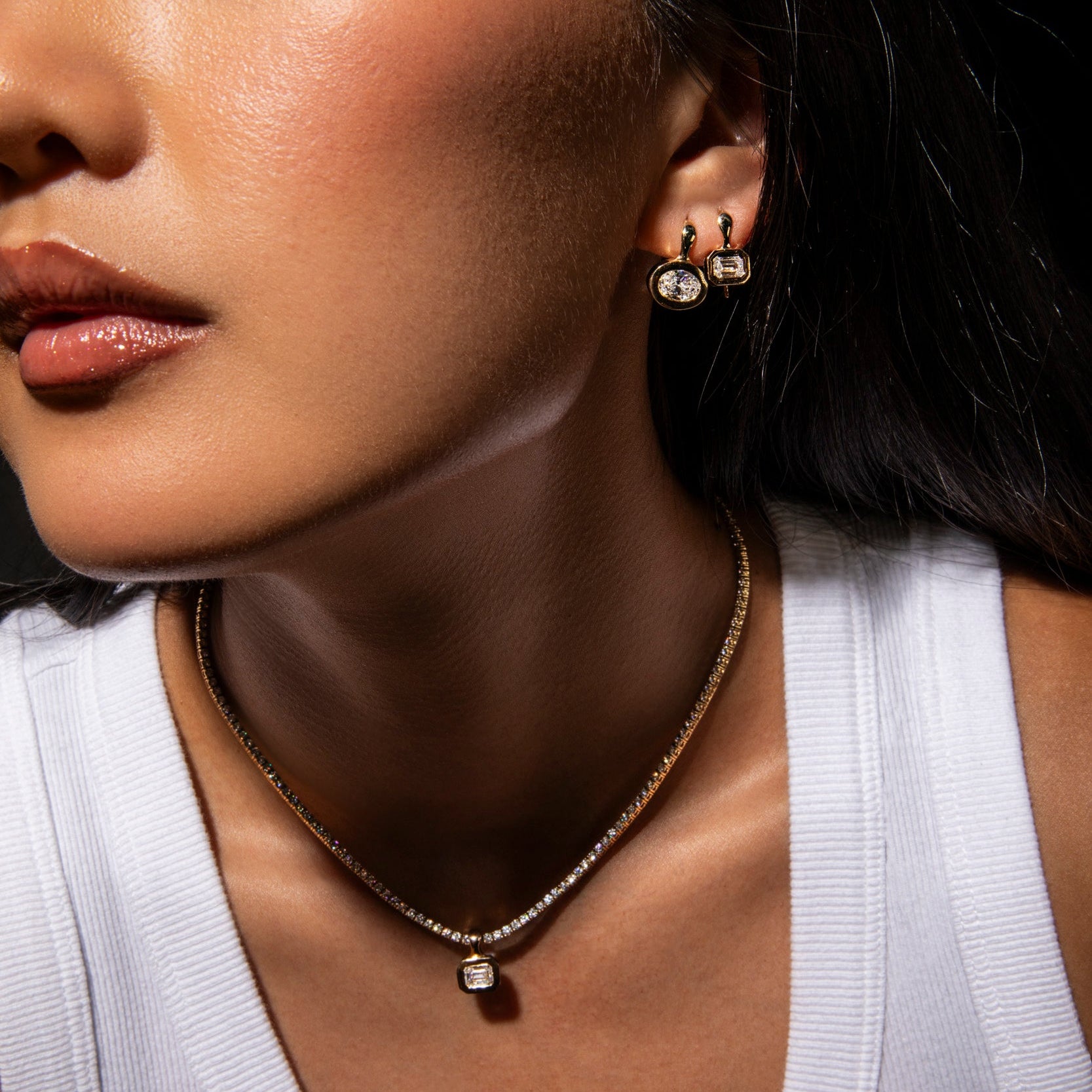 SRJ X ZM Petite Emerald Diamond and Enamel Earrings
