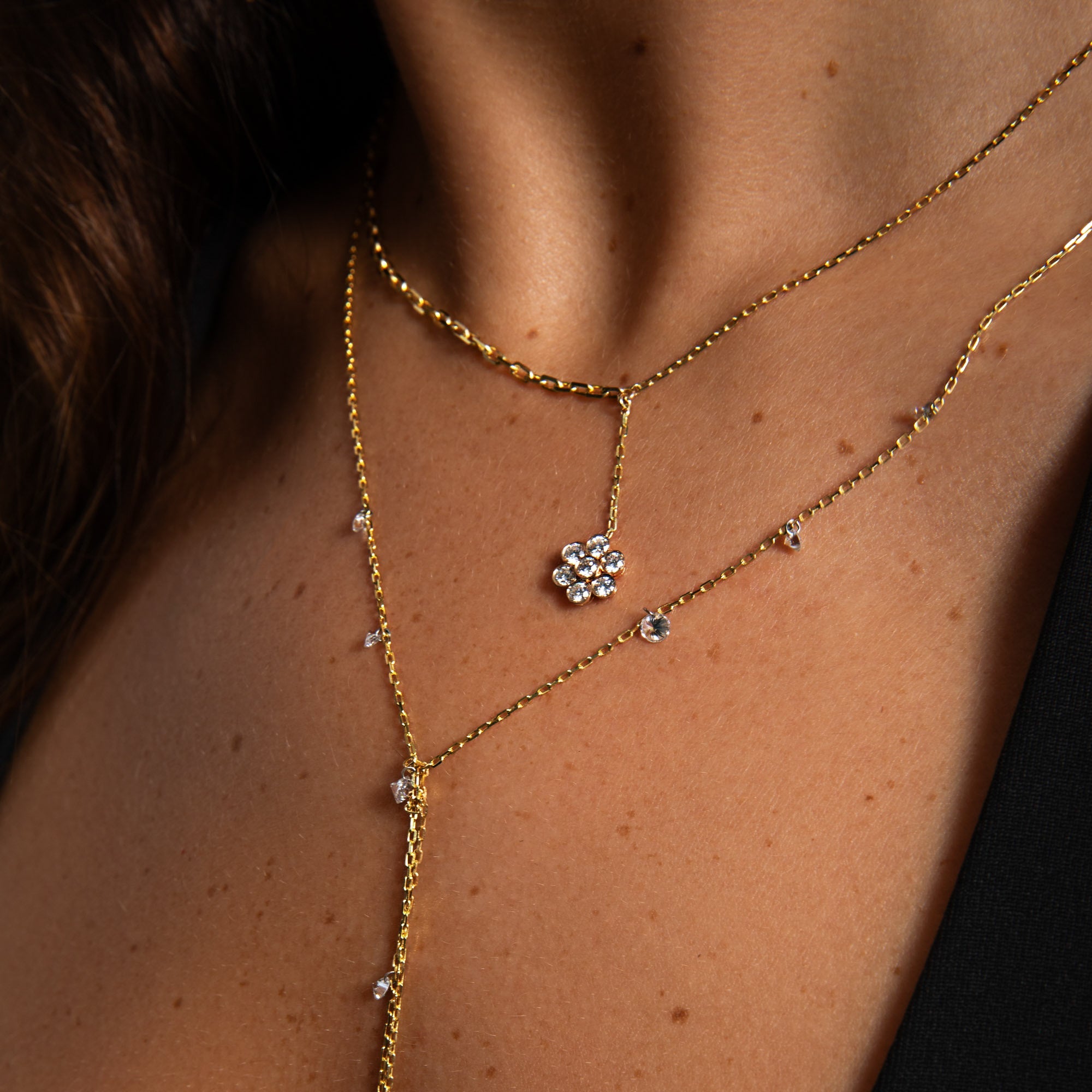 Asymmetrical Diamond Flower Necklace