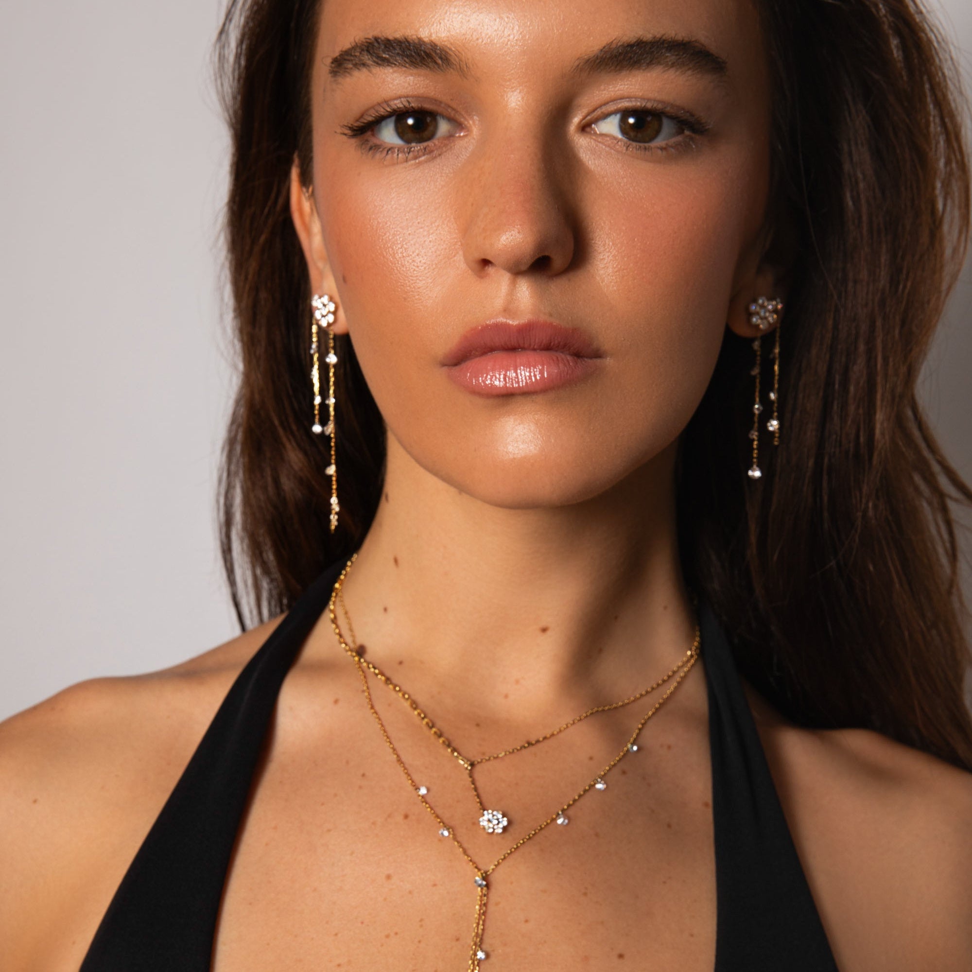 Asymmetrical Diamond Flower Necklace
