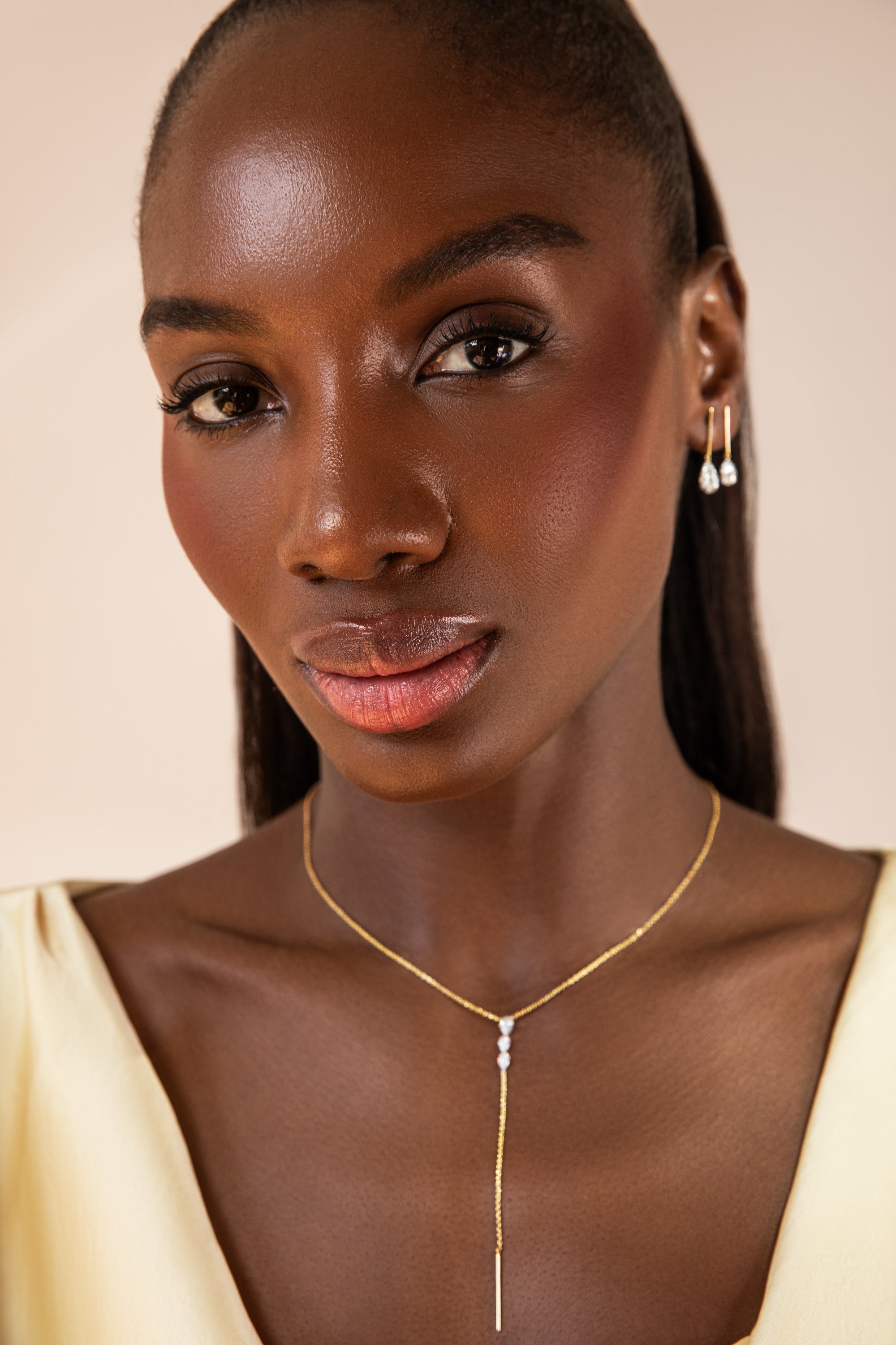 1/2 Carat Pear Pierced Diamond & Gold Bar Earring