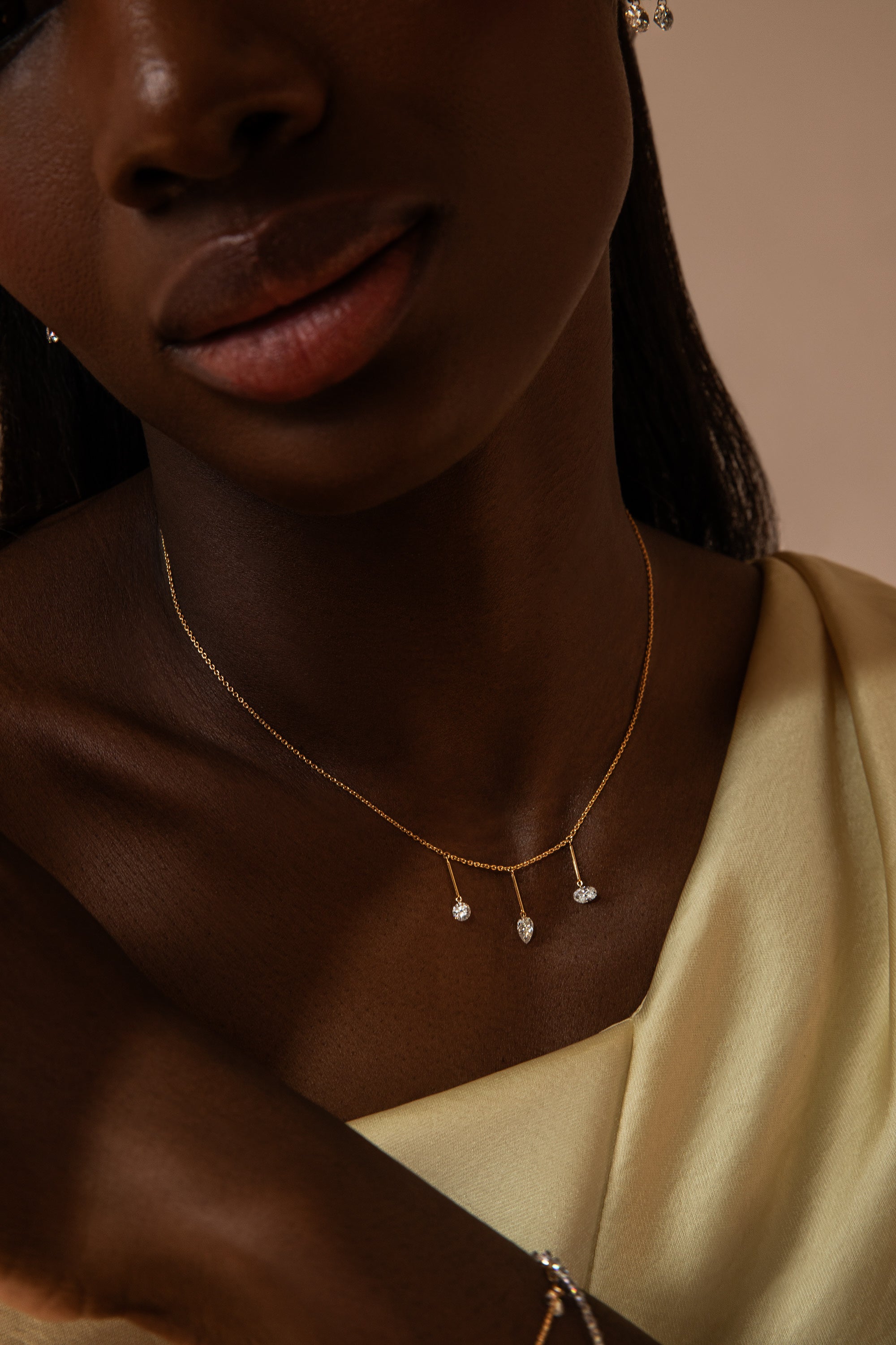 Pierced Trio Diamond & Gold Bar Necklace