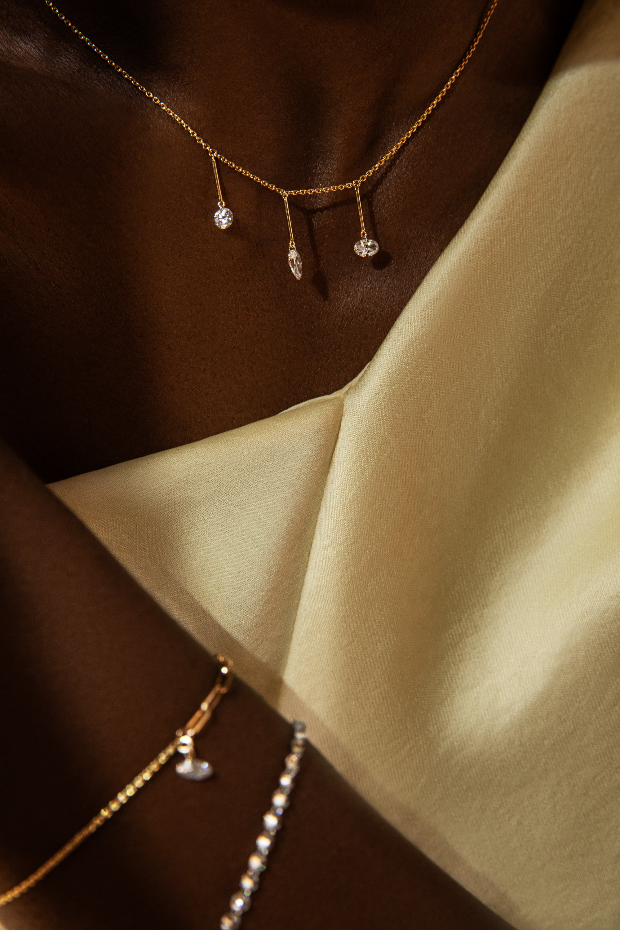 Pierced Trio Diamond & Gold Bar Necklace