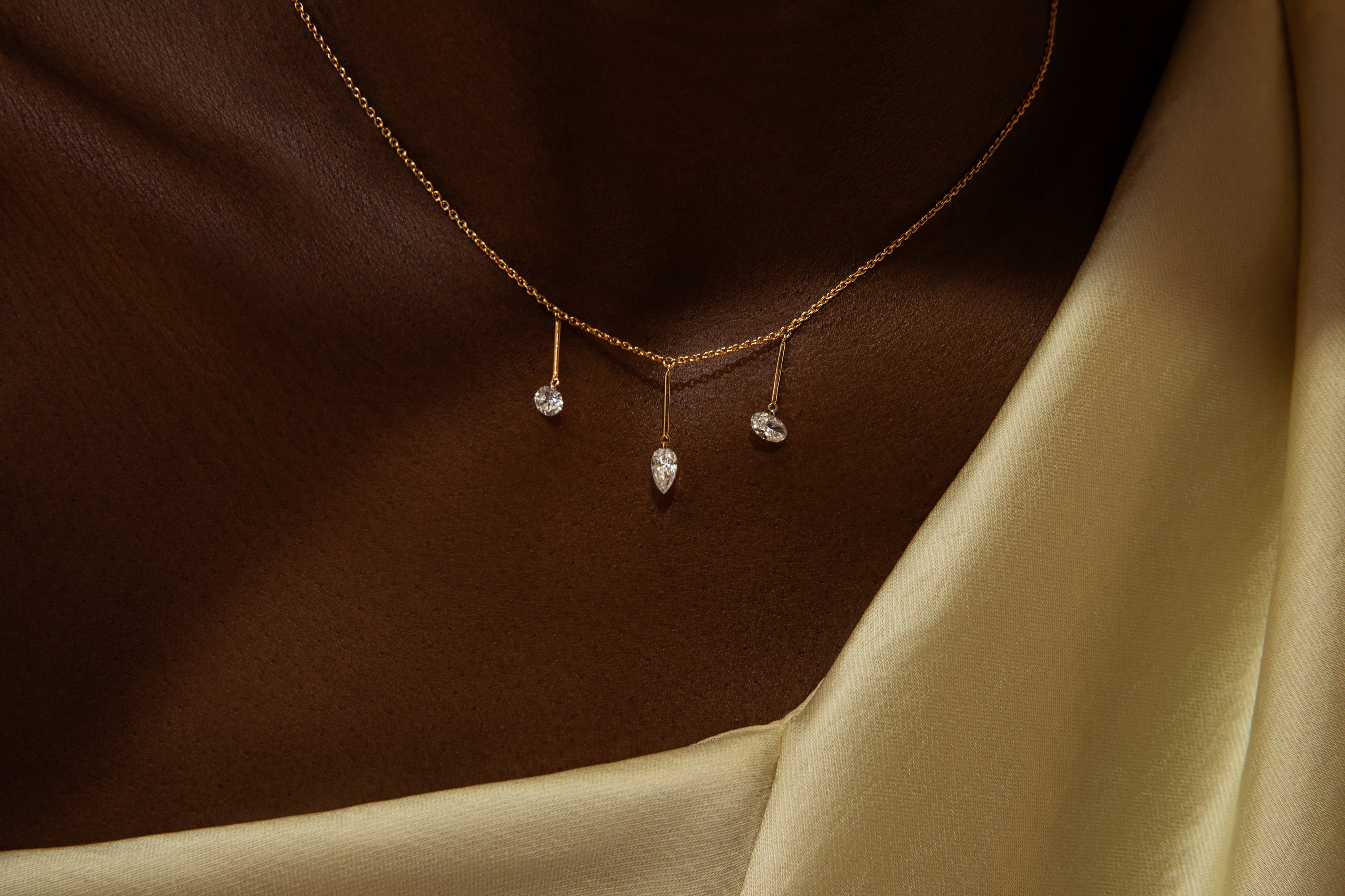 Pierced Trio Diamond & Gold Bar Necklace