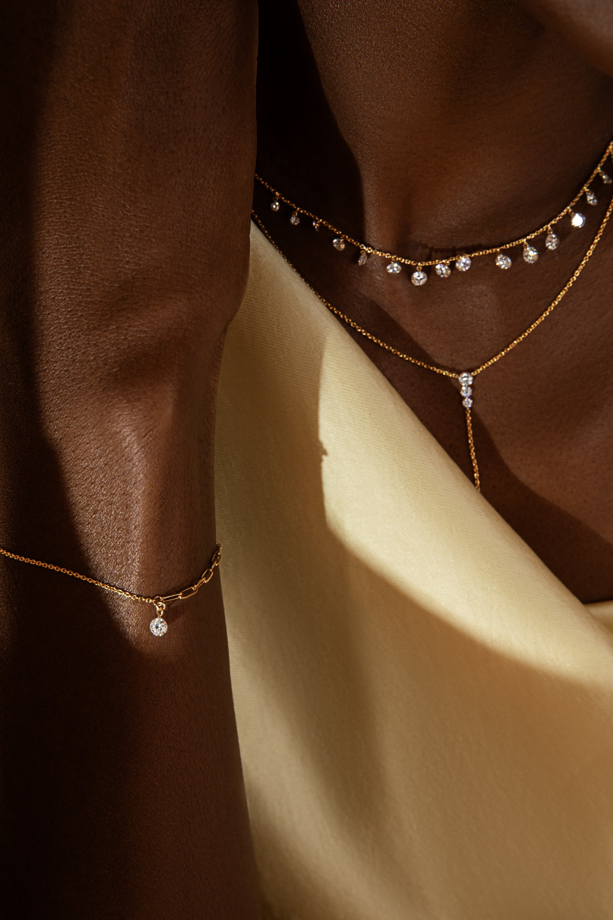 Pierced Round Diamond Duo Chain Bracelet