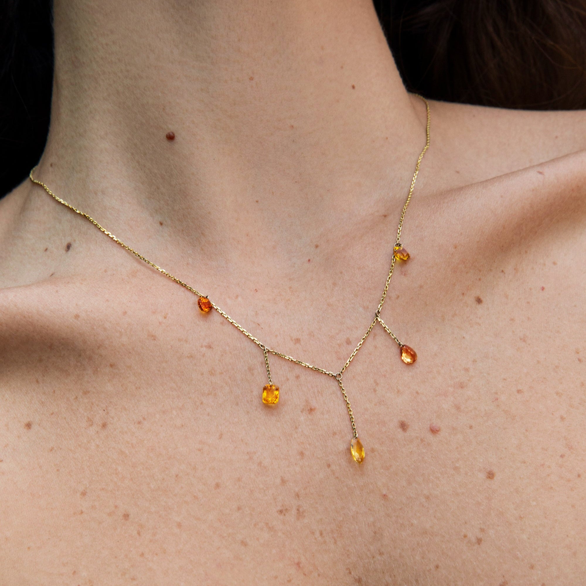 Five Pierced Orange Sapphire Necklace