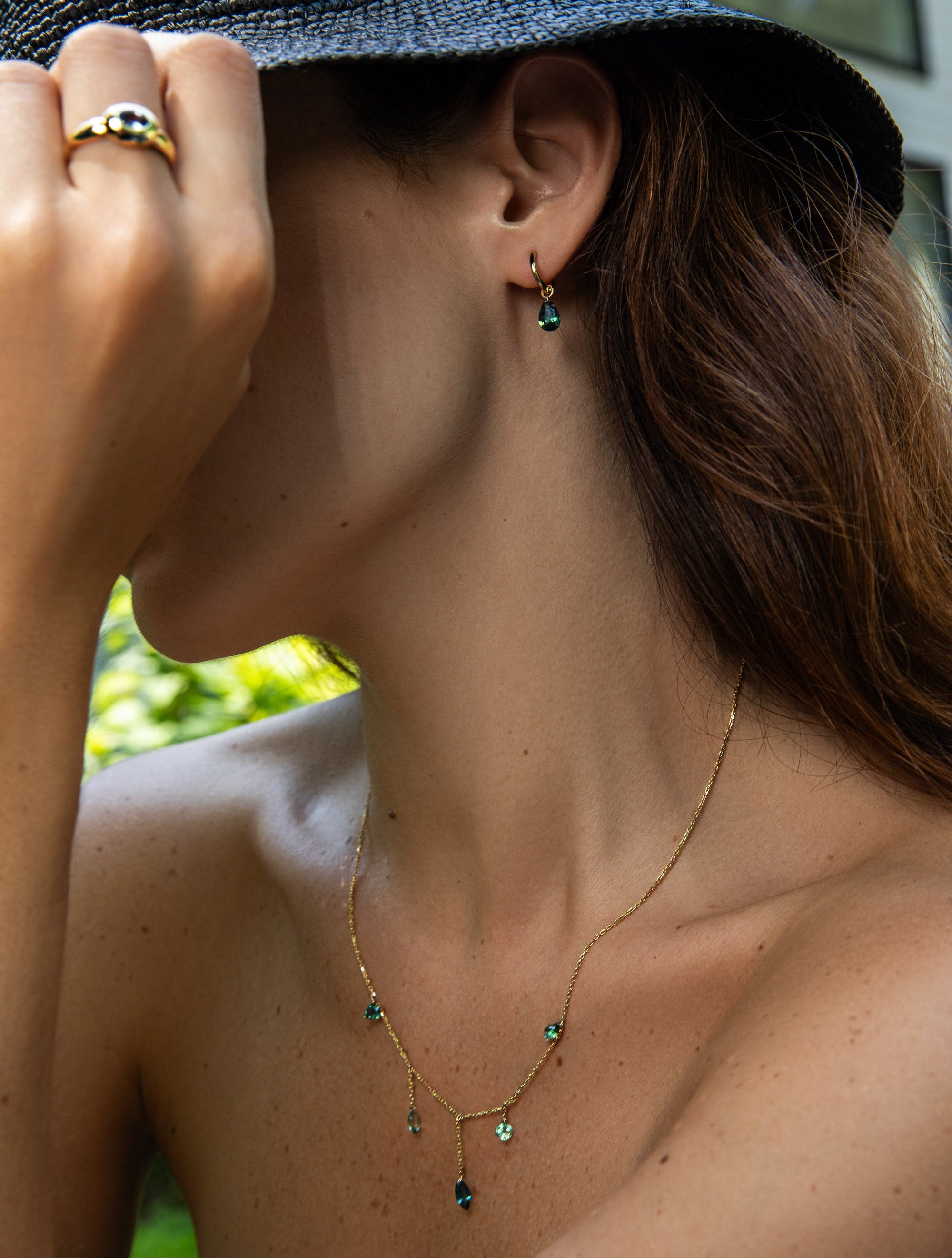 Pierced Green Pear Sapphire Charm for Huggies