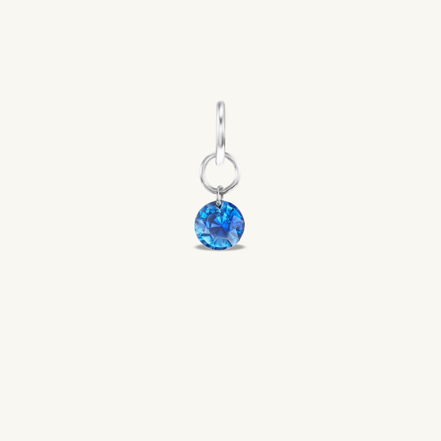 Small Round Pierced Blue Sapphire Charm for Chains