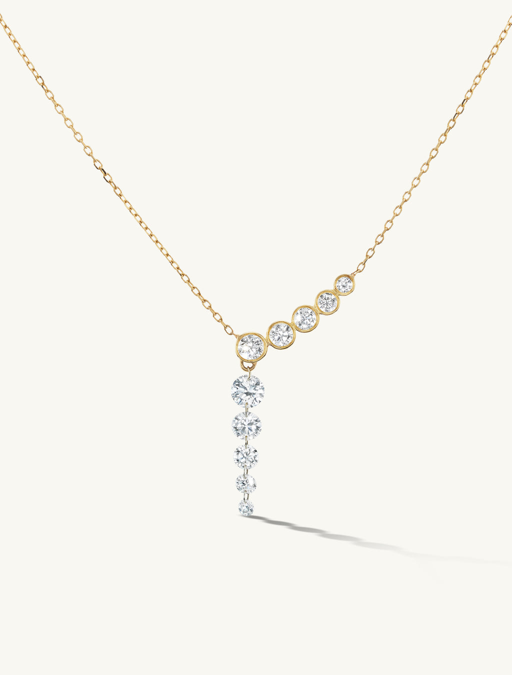 Five Diamond Line Quintuple Pierced Diamond Necklace