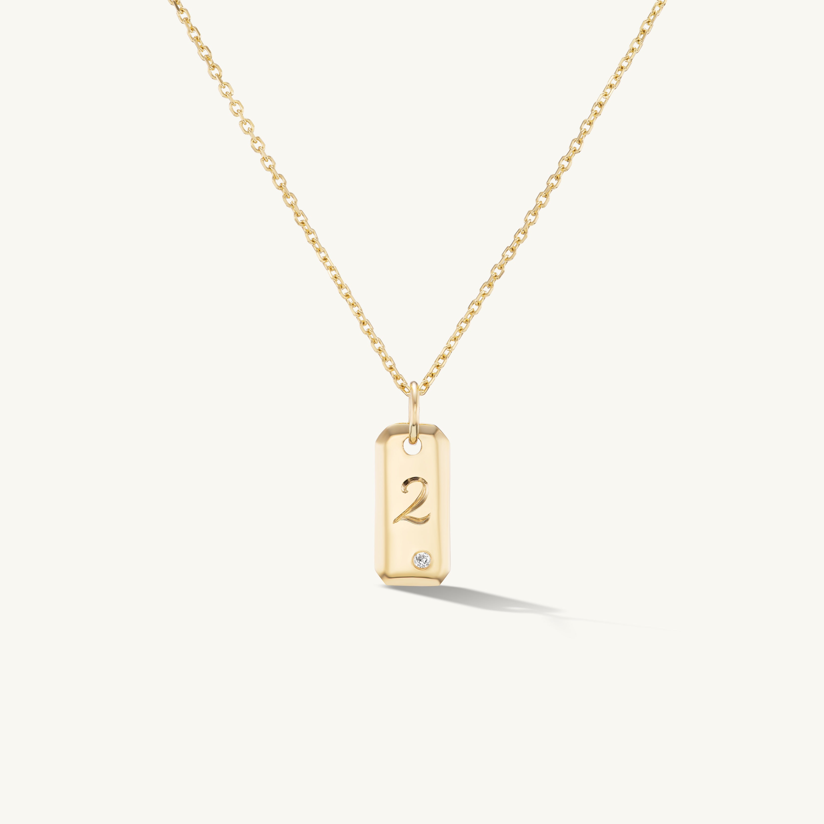 Engraved Initial Tag Necklace with Diamond