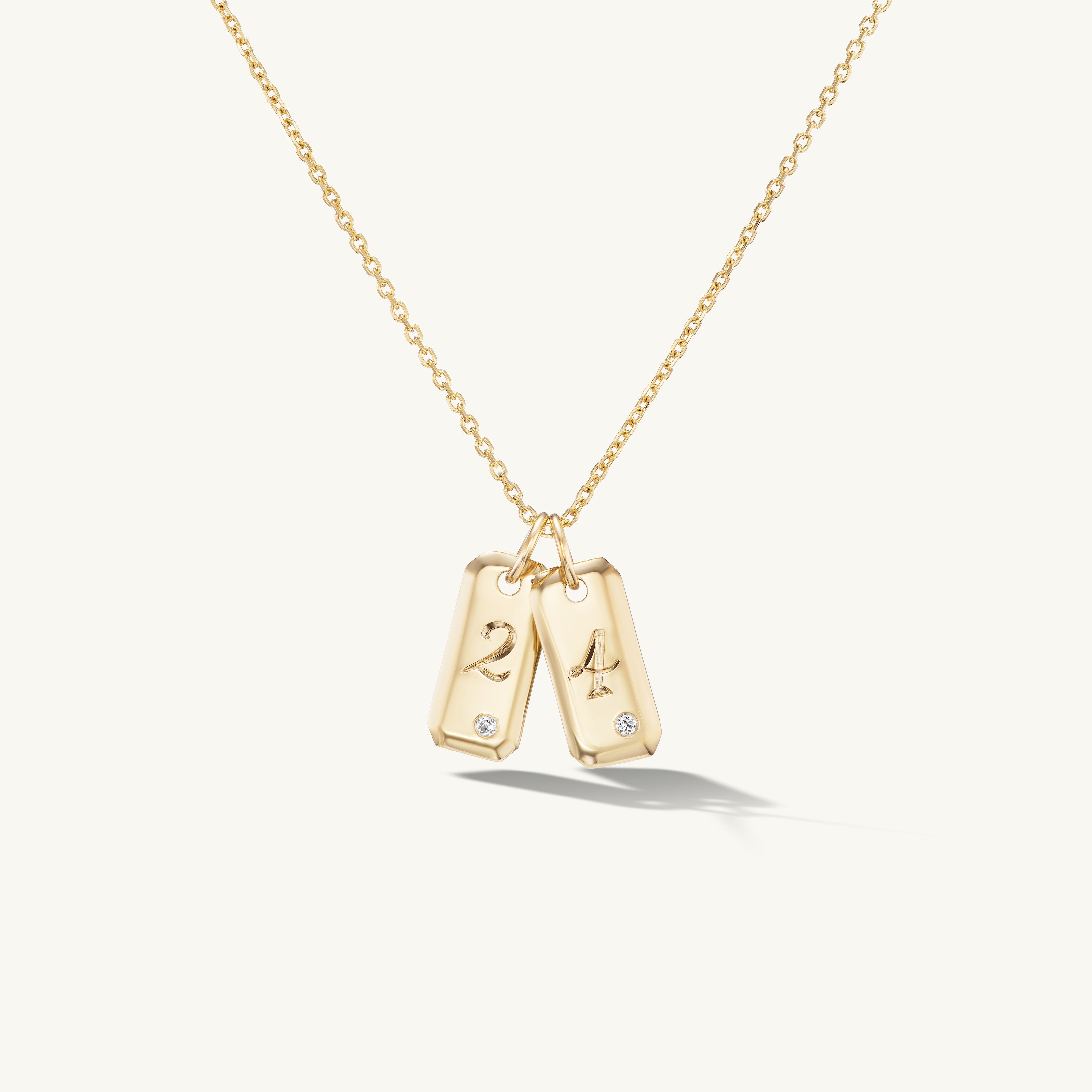 Engraved Initial Tag Necklace with Diamond