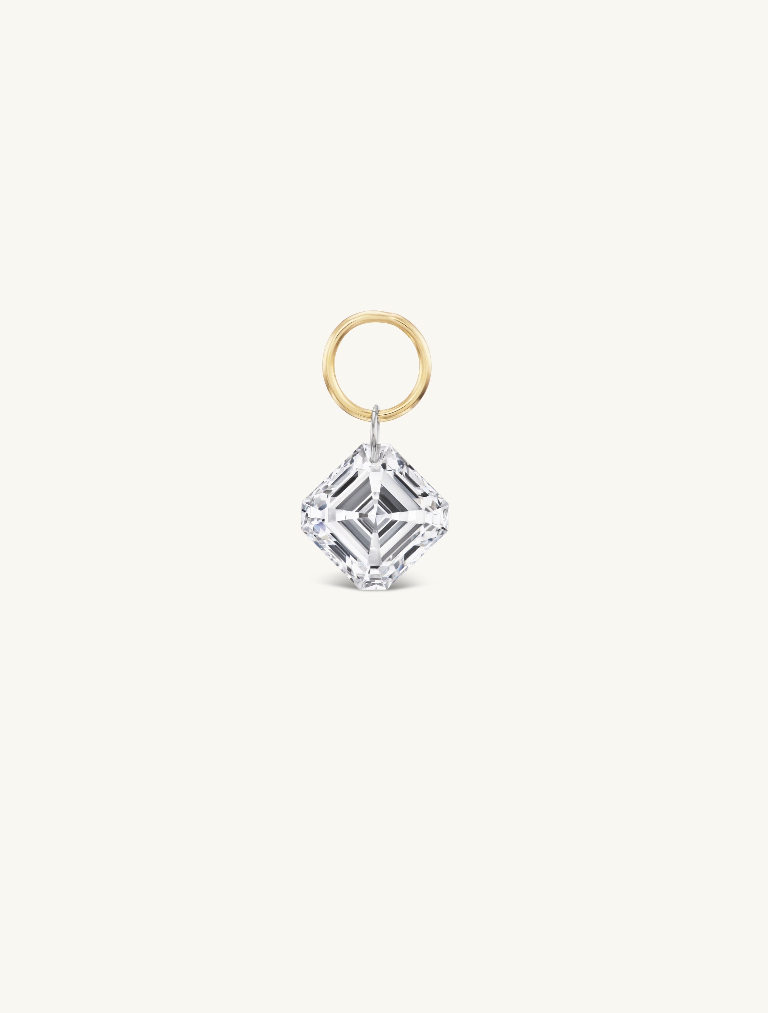 XL Asscher Pierced Diamond Charm Single + Free 8mm Gold Huggie