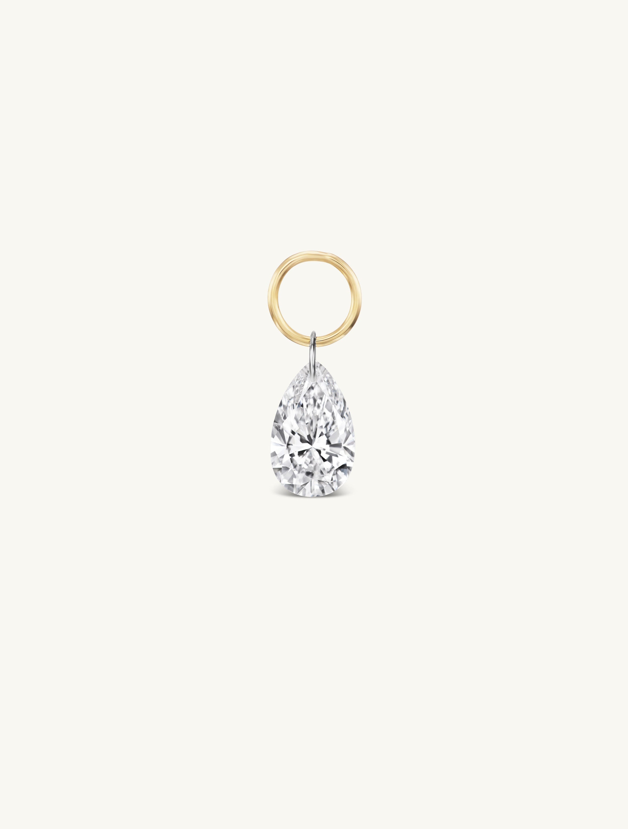 XL Pear Pierced Diamond Charm Single + Free 8mm Gold Huggie