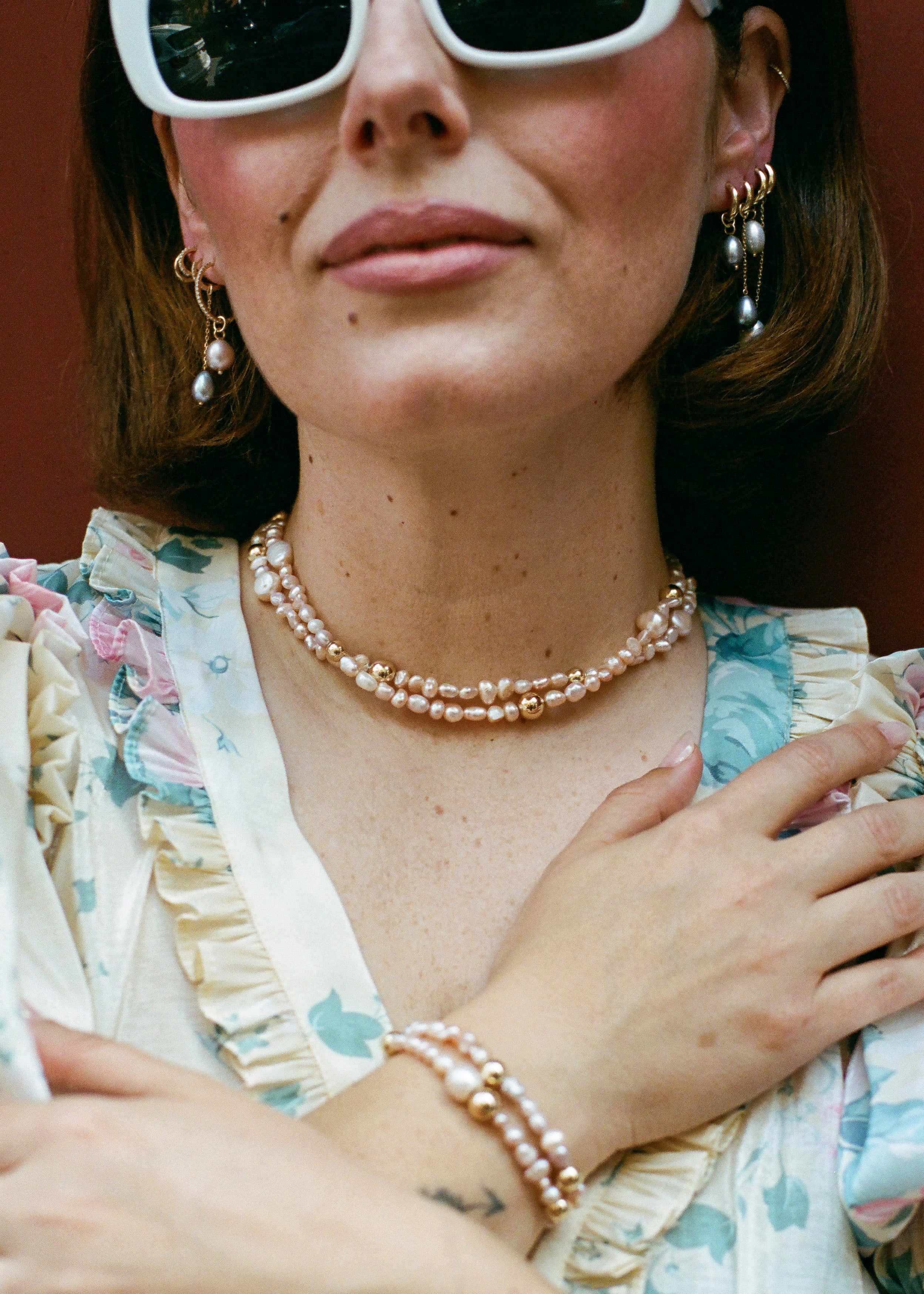 SRJ x KJH Pearl & Gold Bead Necklace