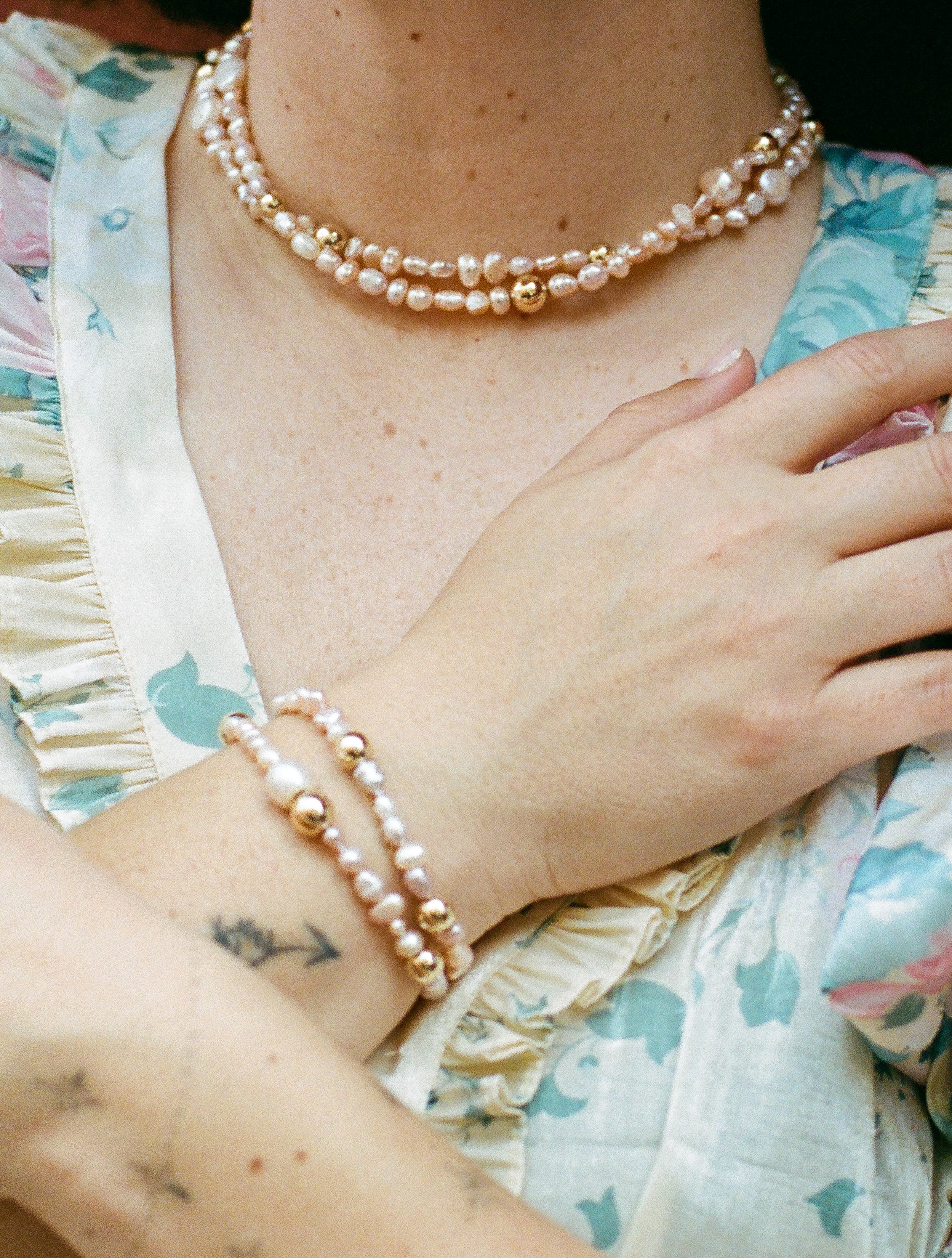 SRJ x KJH Pearl & Gold Bead Bracelet