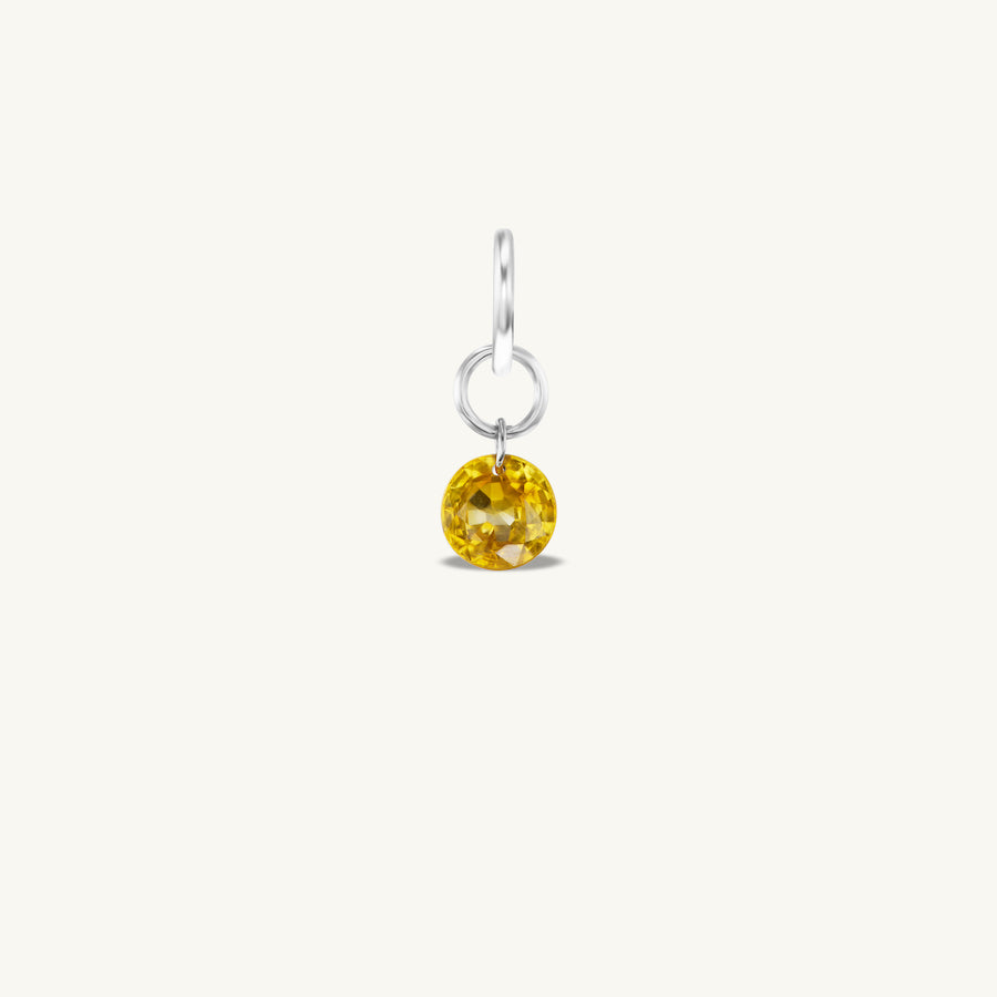 Small Round Pierced Dark Yellow Sapphire Charm for Chains