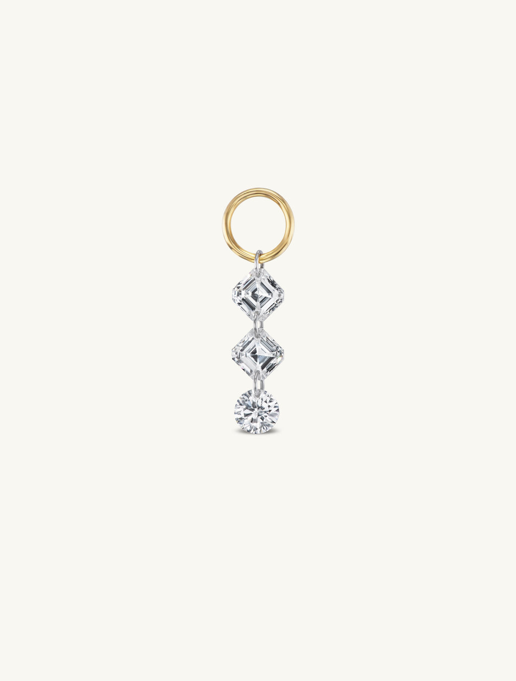 Duo Asscher + Round Pierced Diamond Charm Huggies