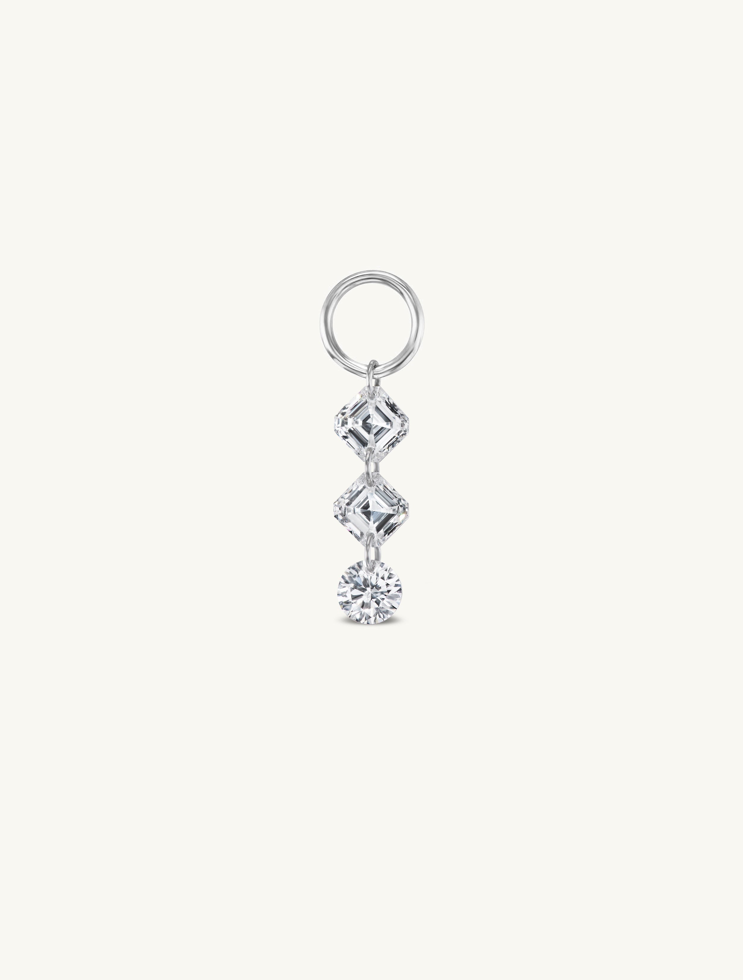 Duo Asscher + Round Pierced Diamond Charm for Huggies