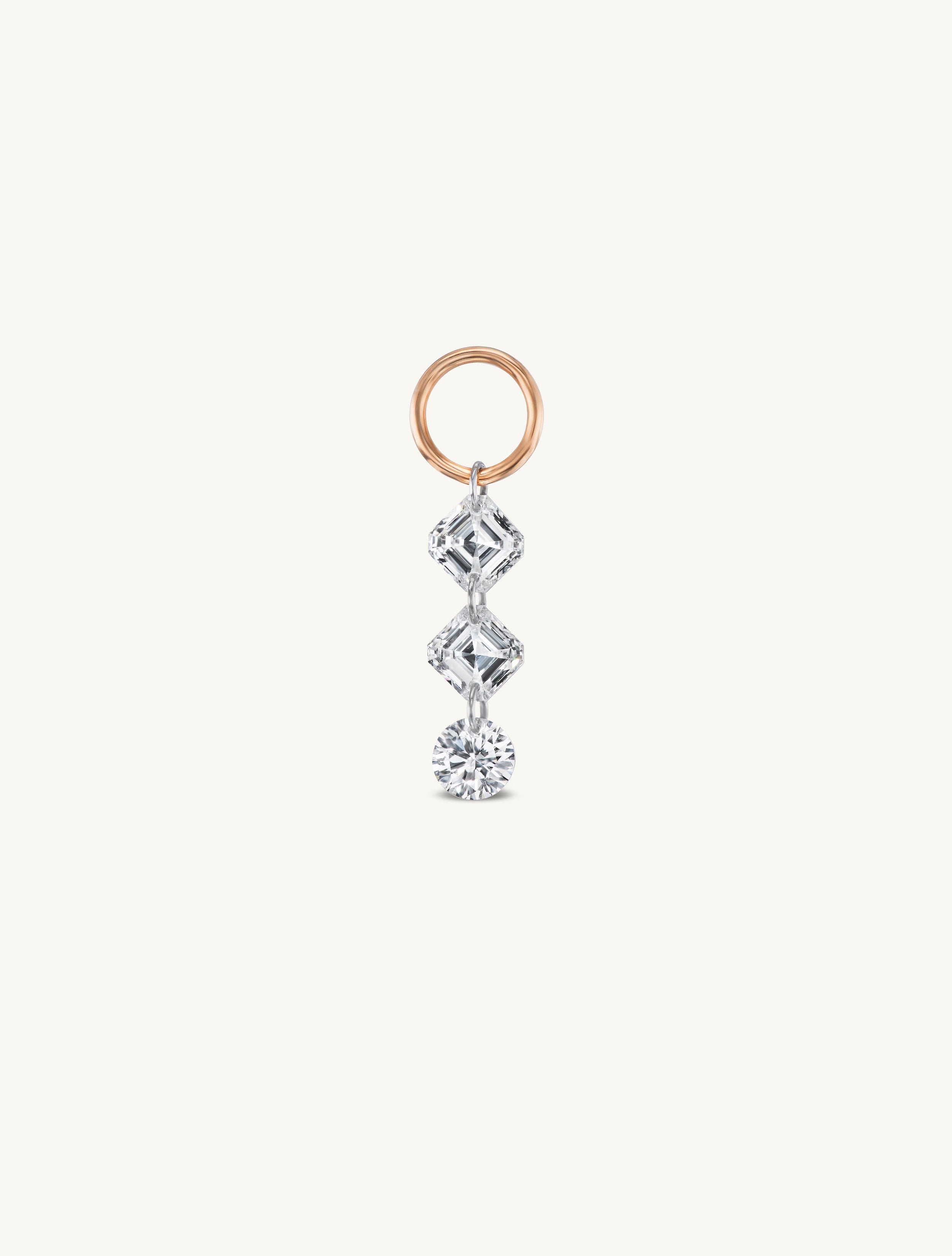 Duo Asscher + Round Pierced Diamond Charm for Huggies