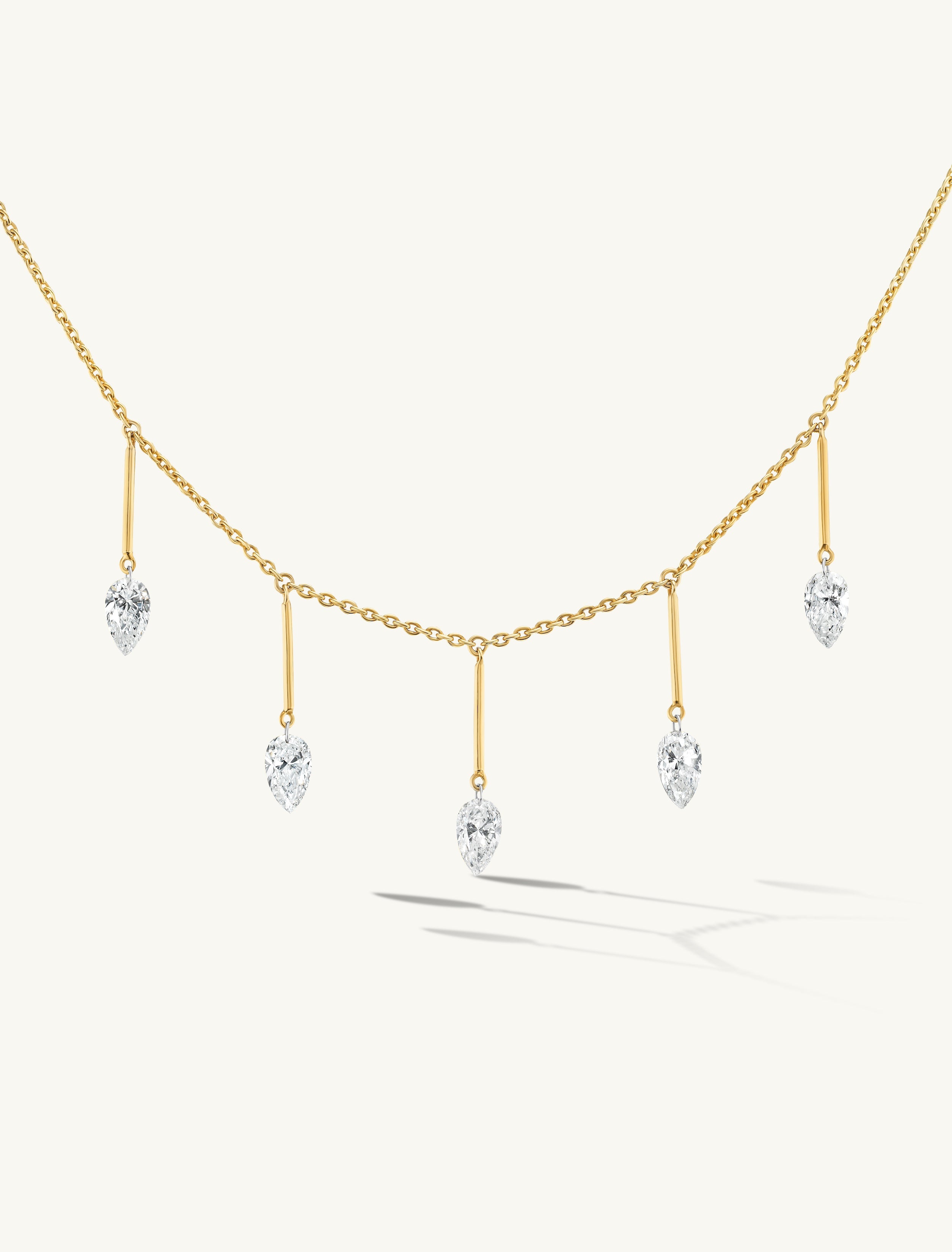 Pierced Pear Diamond & Gold Bar Necklace