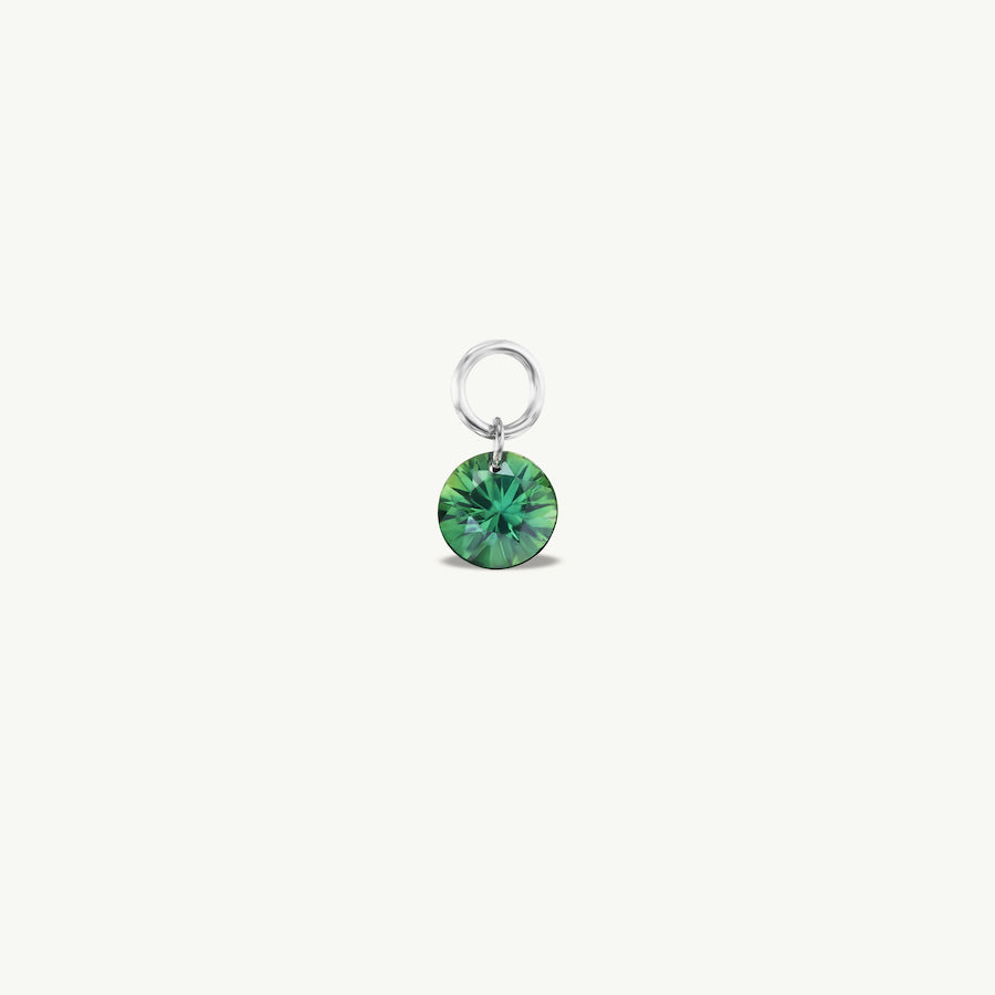 Small Round Pierced Green Sapphire Charm for Huggies