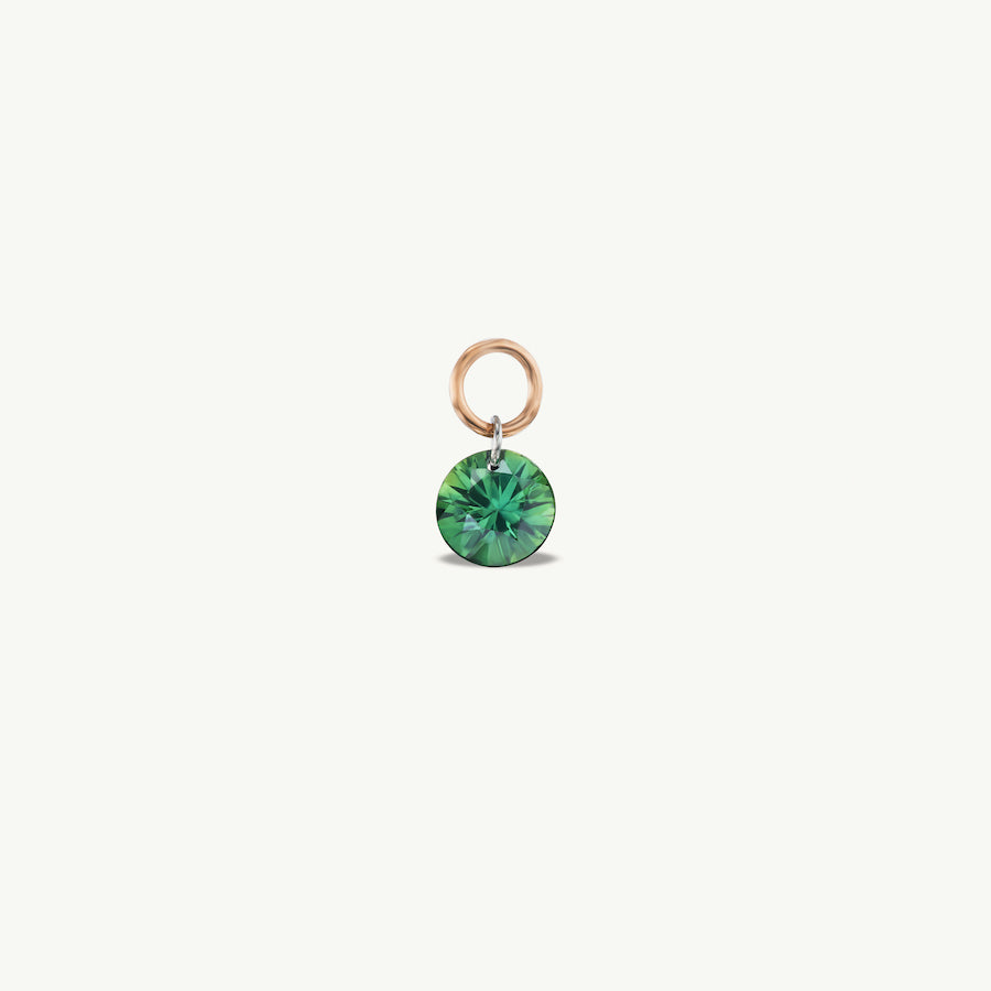 Small Round Pierced Green Sapphire Charm for Huggies