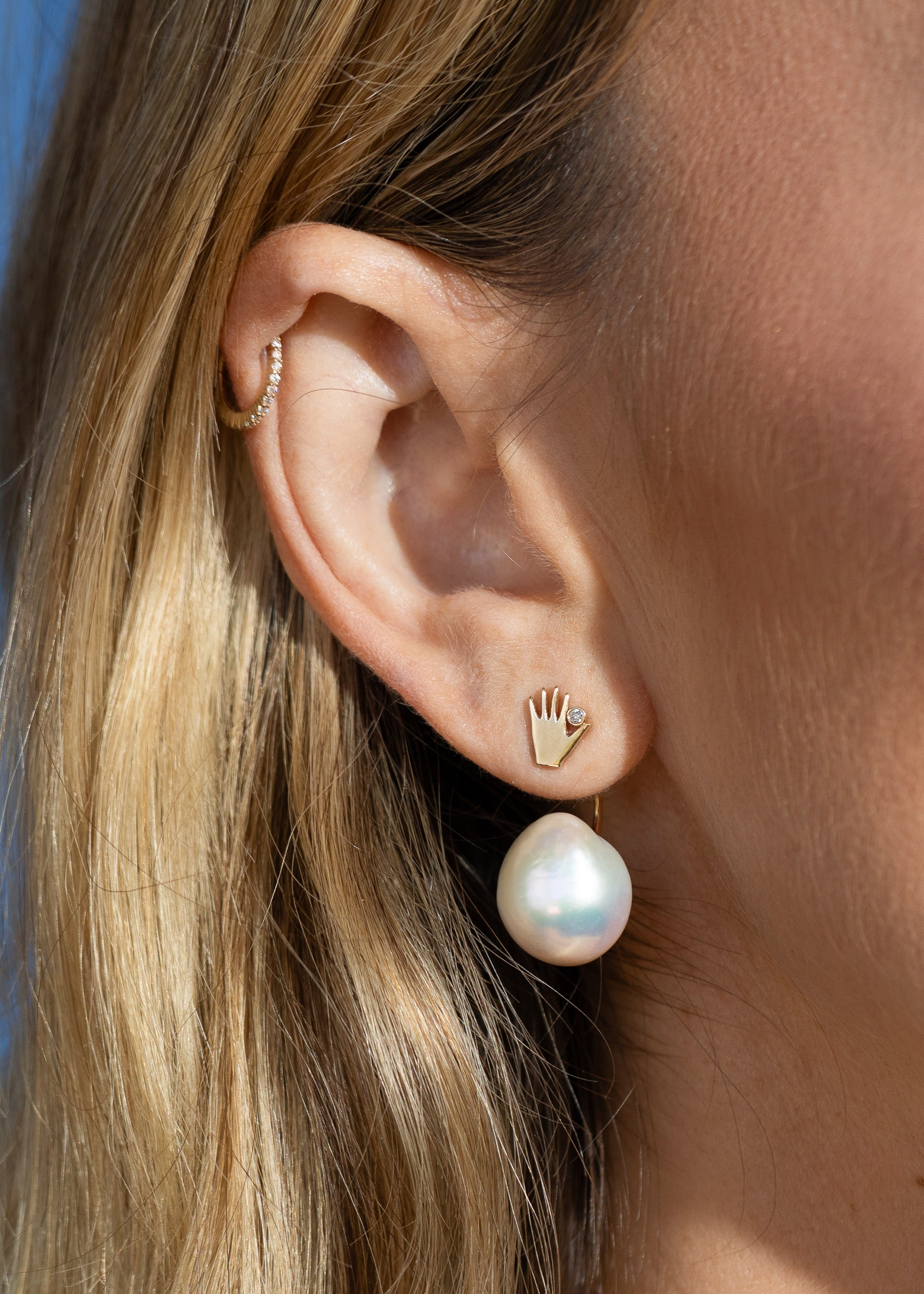 Diamond in Hand Studs with Pearl Earring Jacket