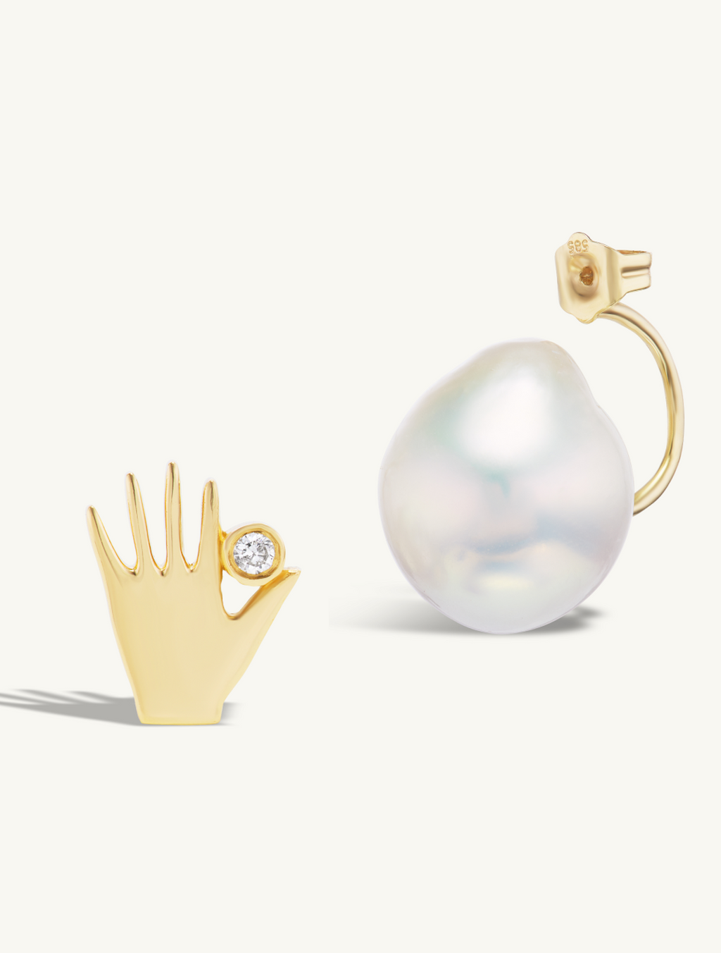 Diamond Hand Studs Pearl Earring Jacket
