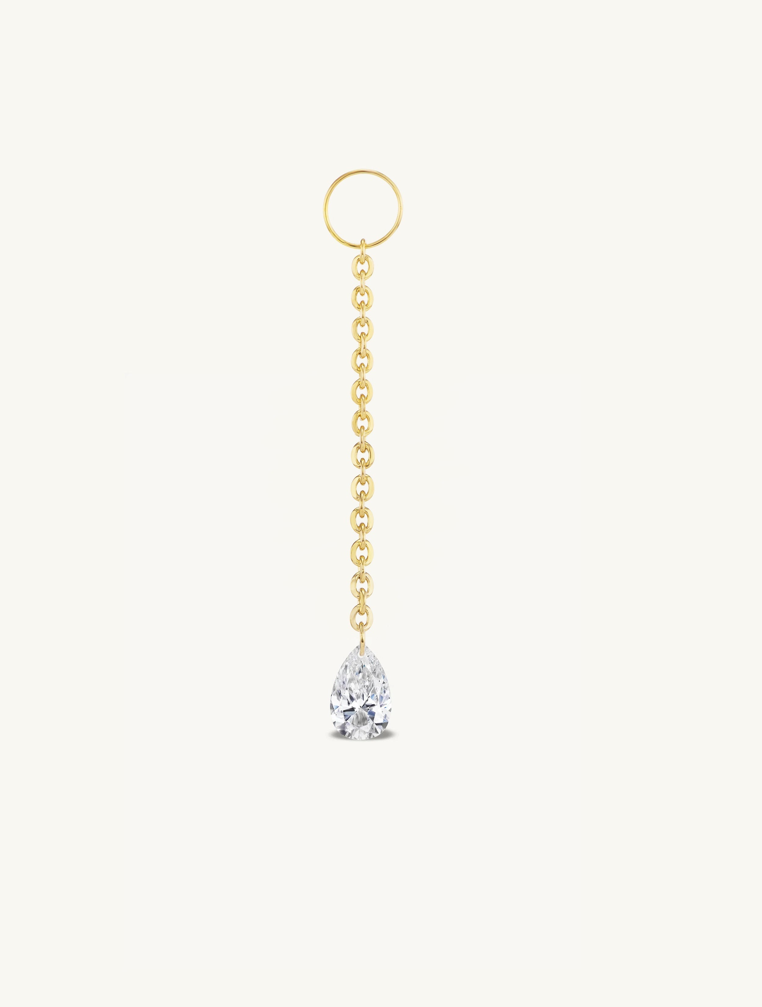 Long Dangling Pear Pierced Diamond Charm for Huggies