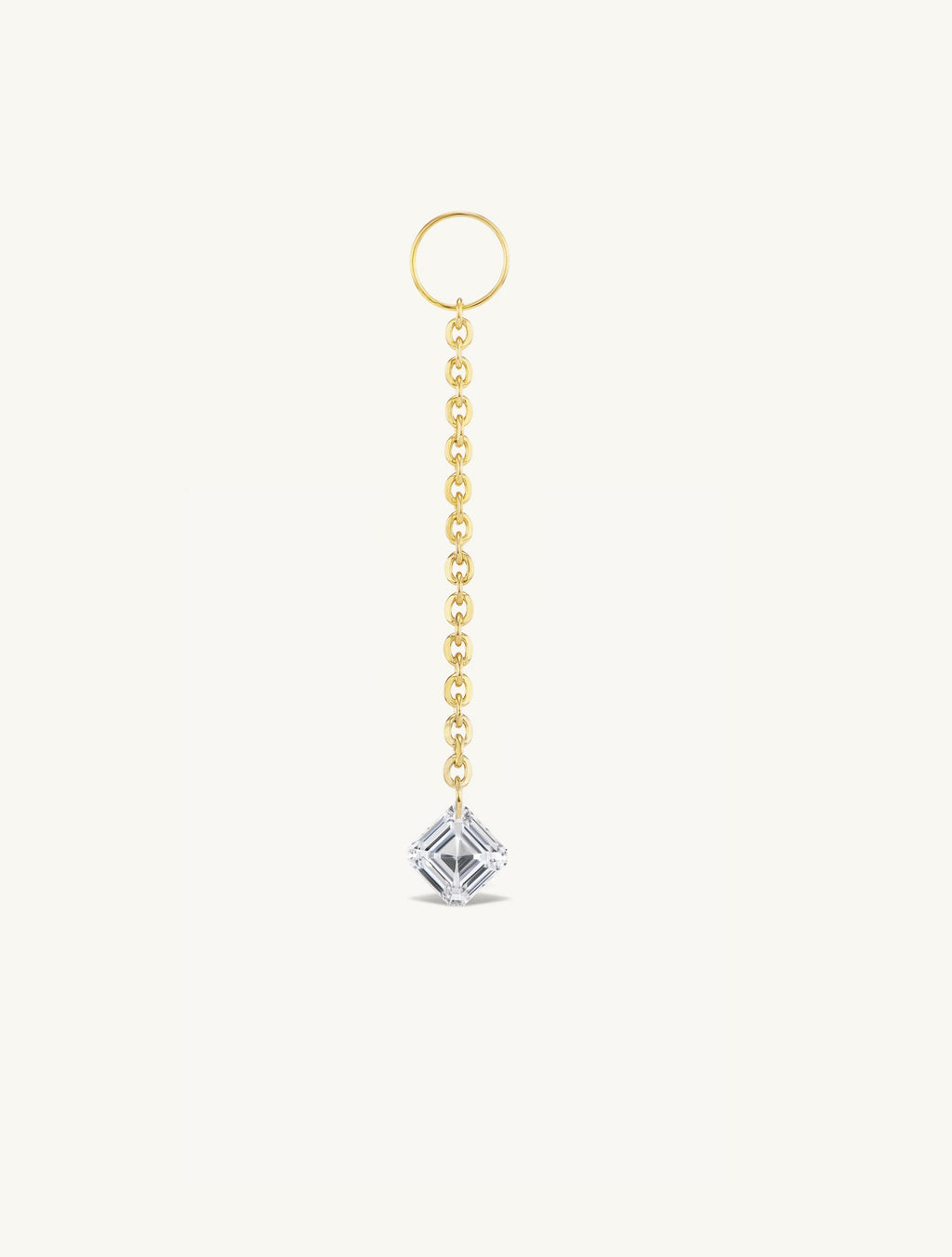Long Dangling Asscher Pierced Diamond Charm Huggies